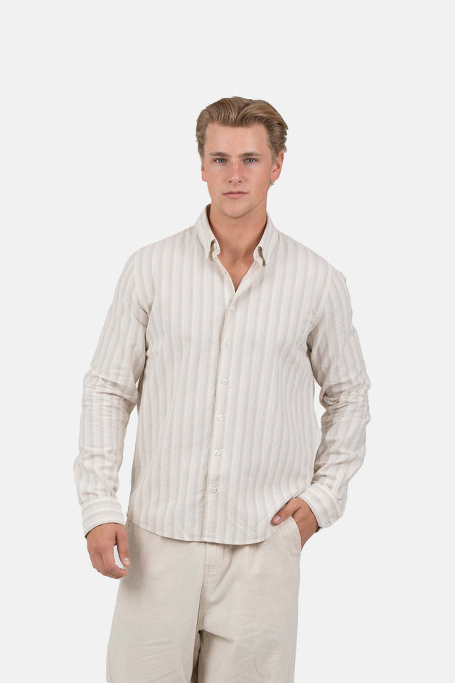 Langærmet Hørskjorte Beige Stribet | Skagen-clothing.dk