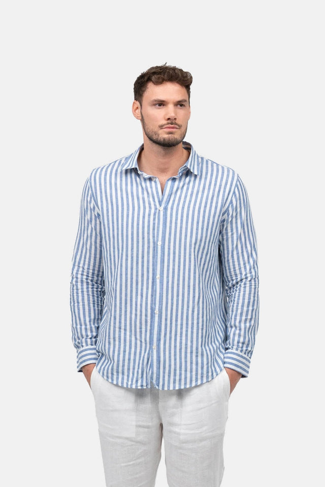 Langærmet Hørskjorte Blå Stribet | Skagen-clothing.dk
