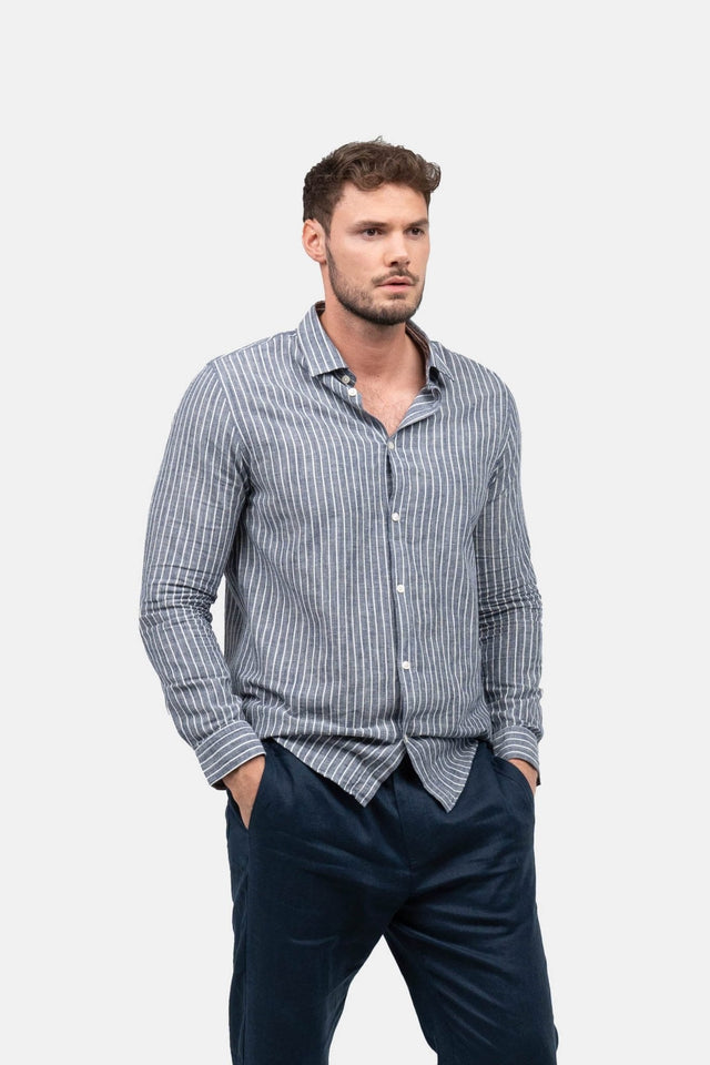 Langærmet Hørskjorte Navy Stribet | Skagen-clothing.dk