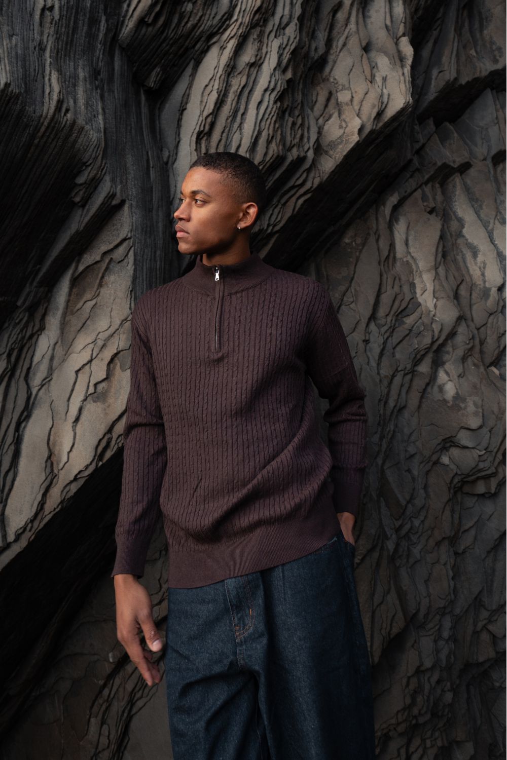 Strikket Half Zip Brun