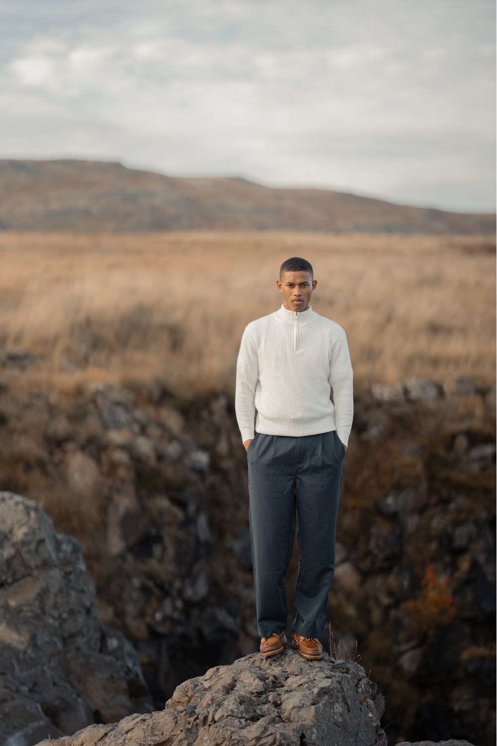 Strikket Half Zip Hvit