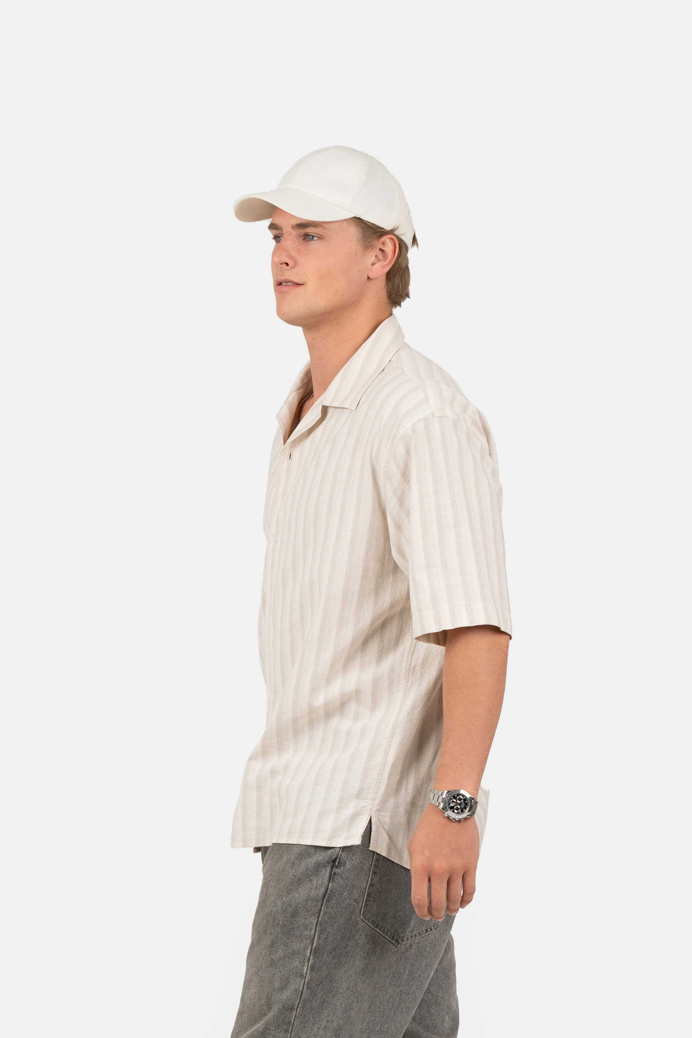 Kortærmet Hørskjorte Beige Stribet |  Skagen-clothing.dk