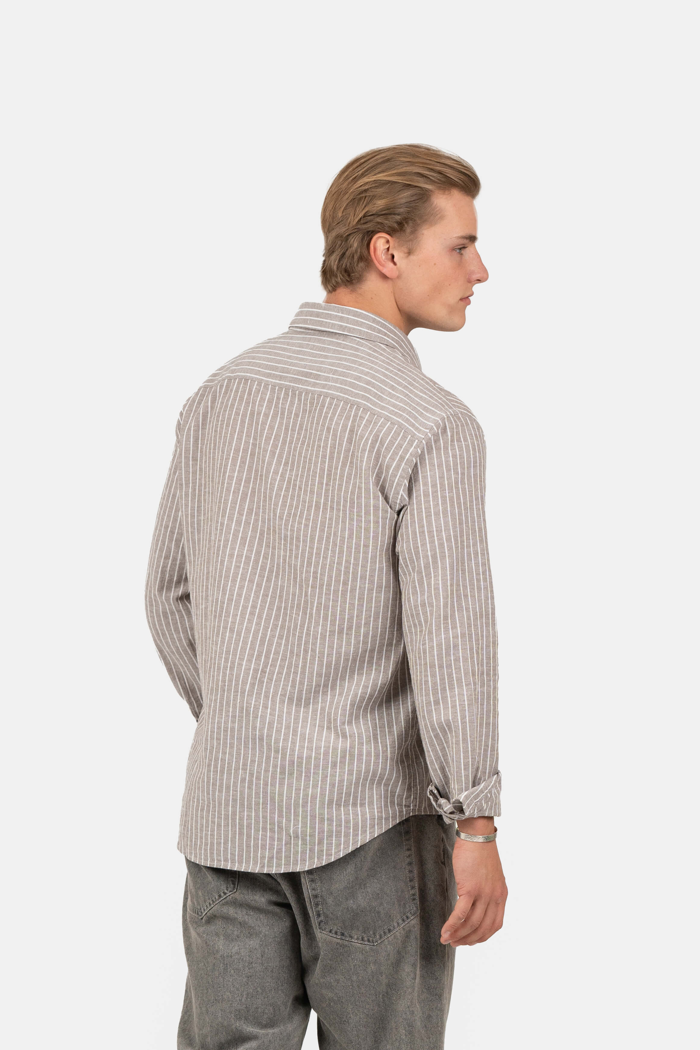 Langærmet Hørskjorte Mokka Stribet |  Skagen-clothing.dk
