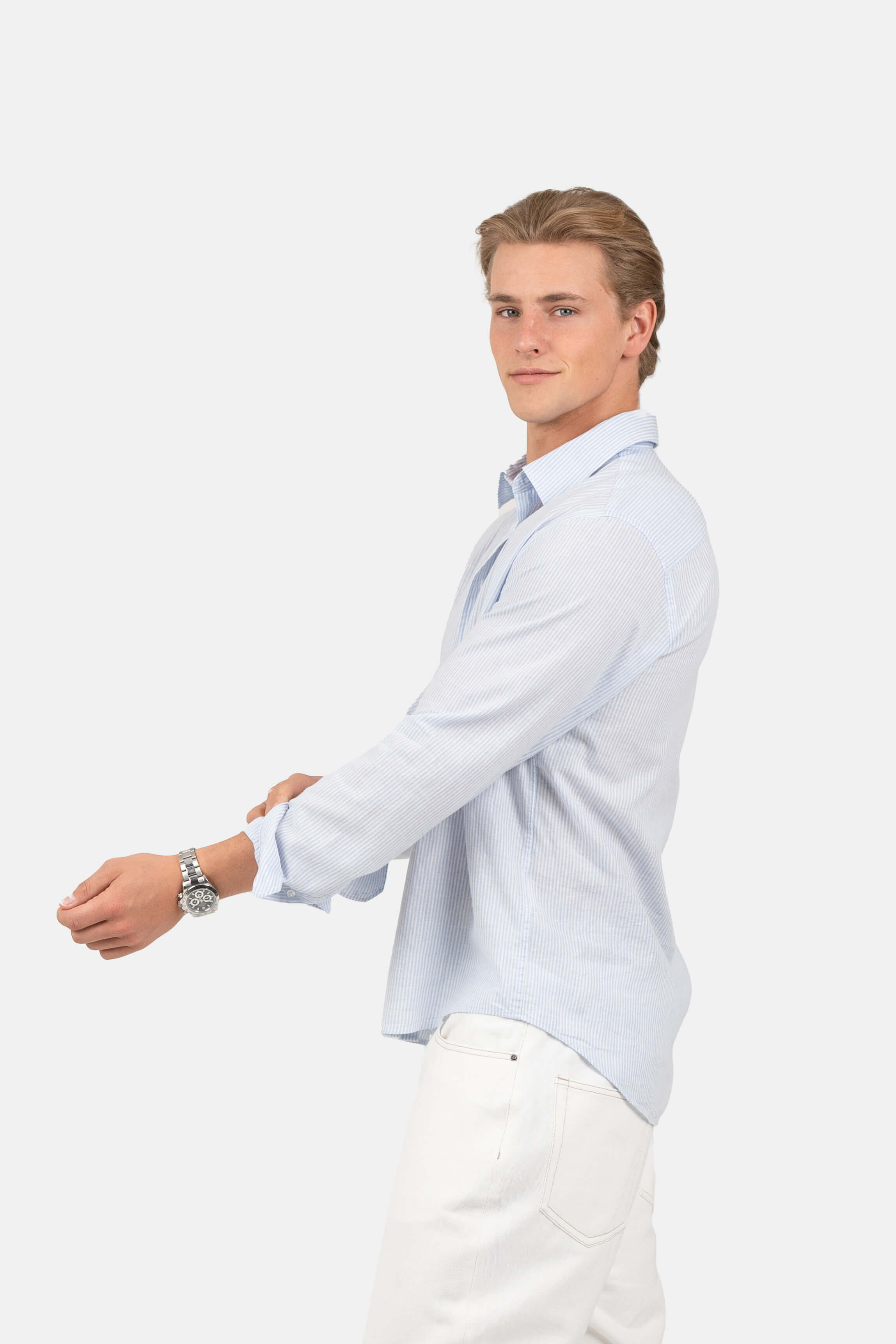 Langærmet Hørskjorte Lyseblå Stribet |  Skagen-clothing.dk