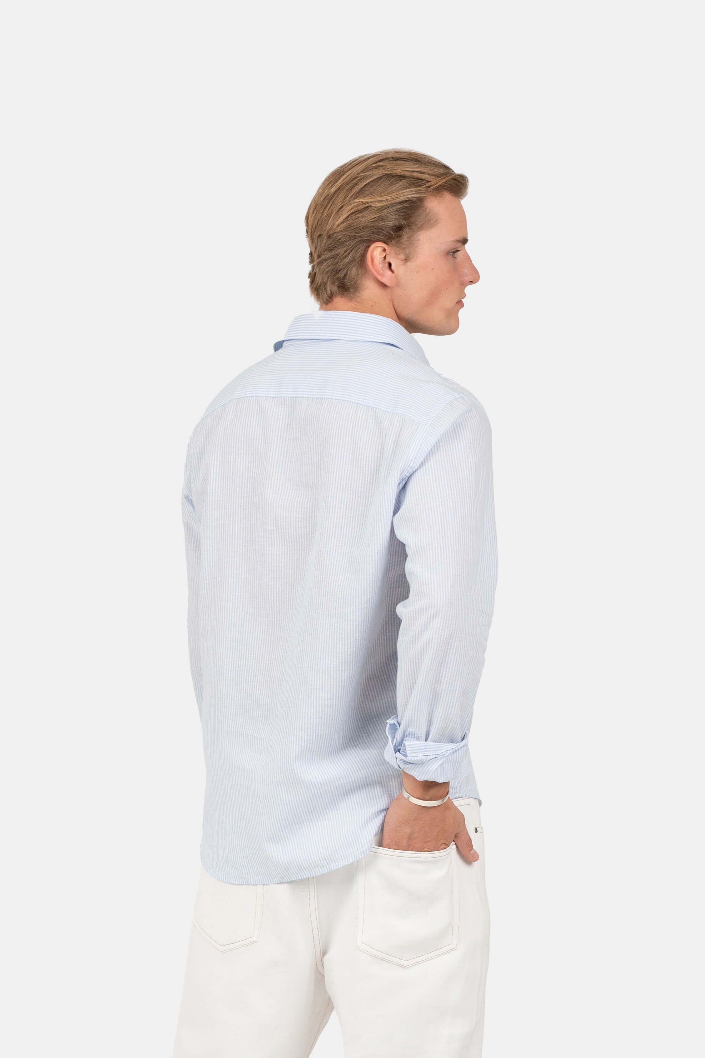 Langærmet Hørskjorte Lyseblå Stribet |  Skagen-clothing.dk