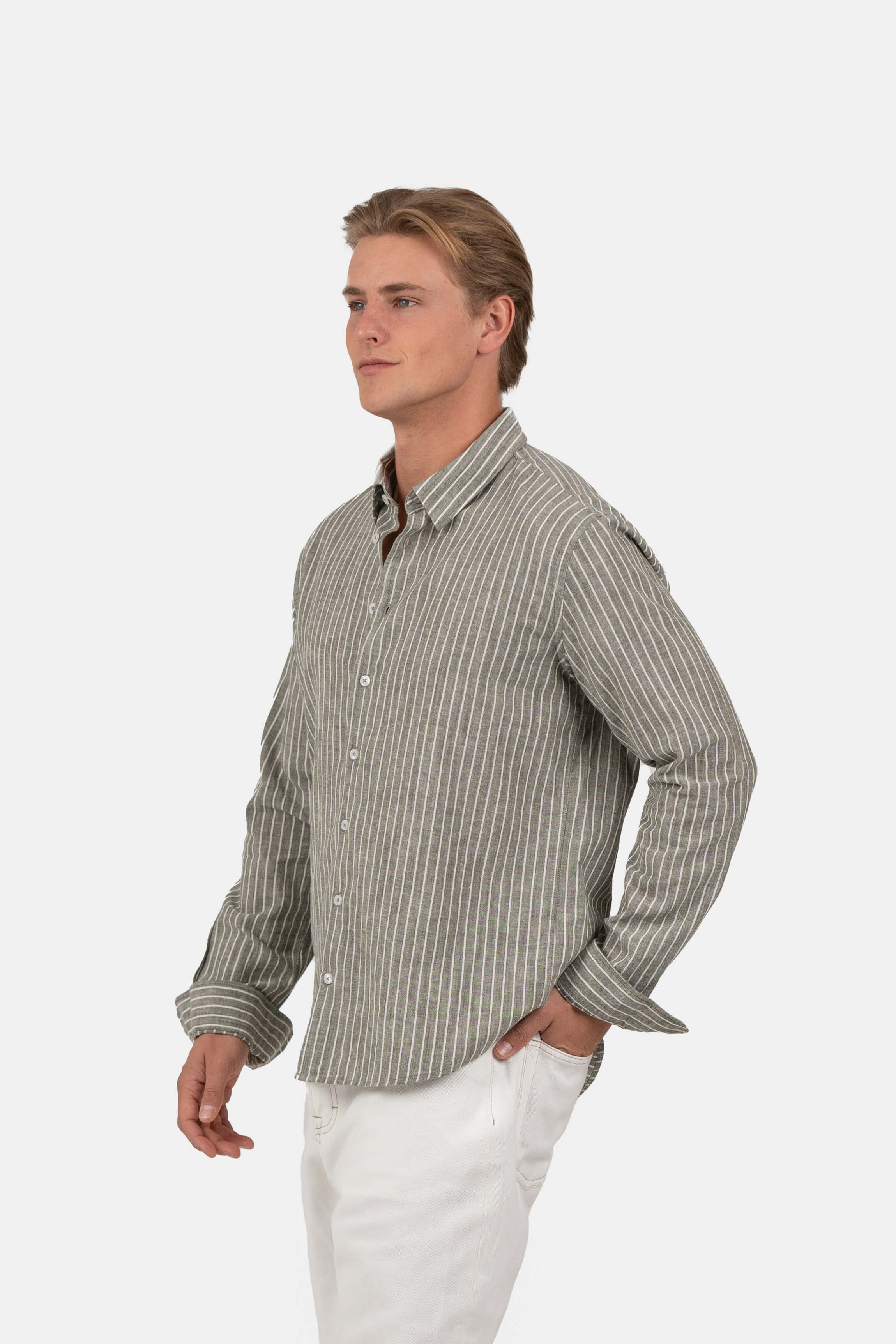Langærmet Hørskjorte Army Stribet |  Skagen-clothing.dk