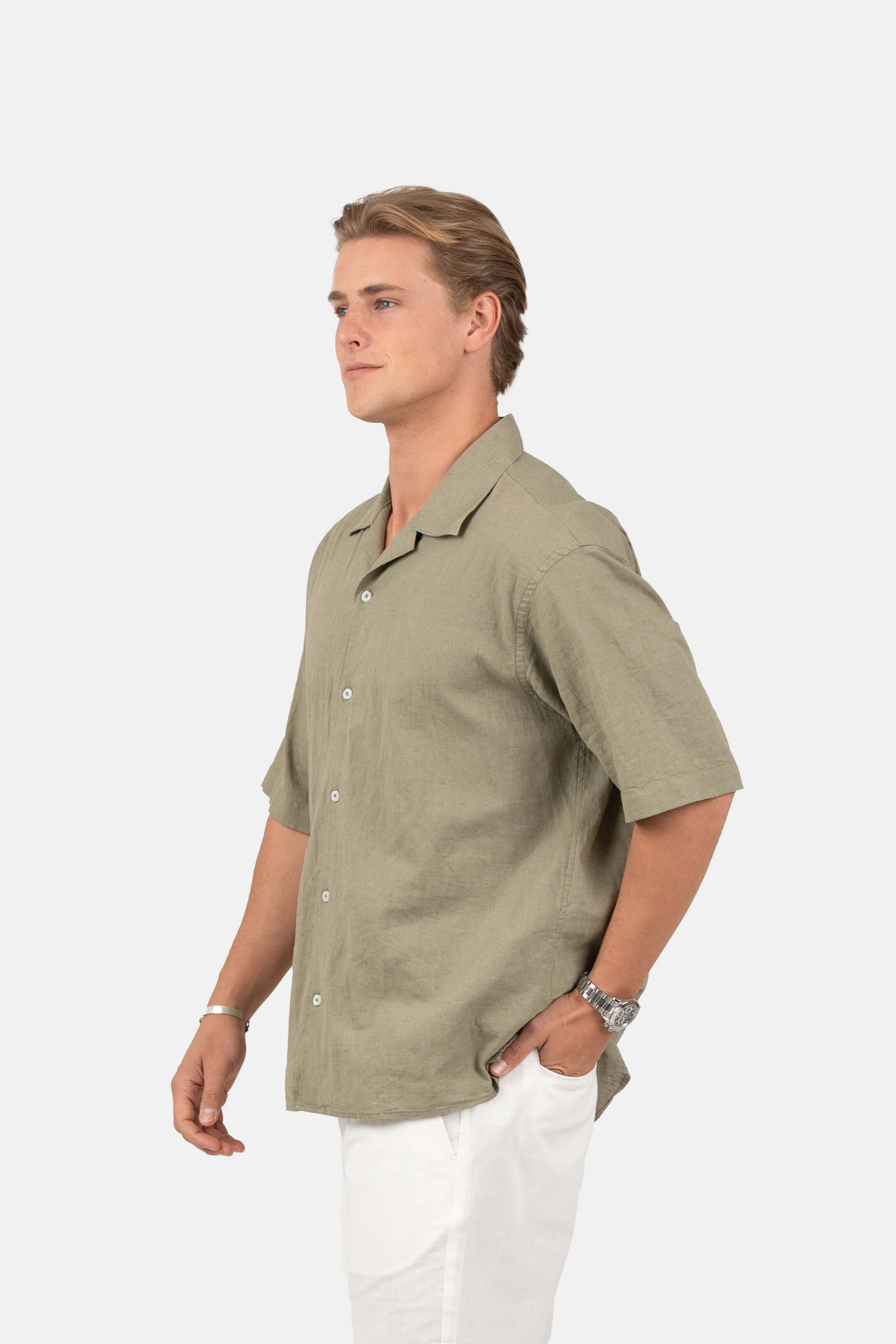Kortærmet Hørskjorte Army |  Skagen-clothing.dk