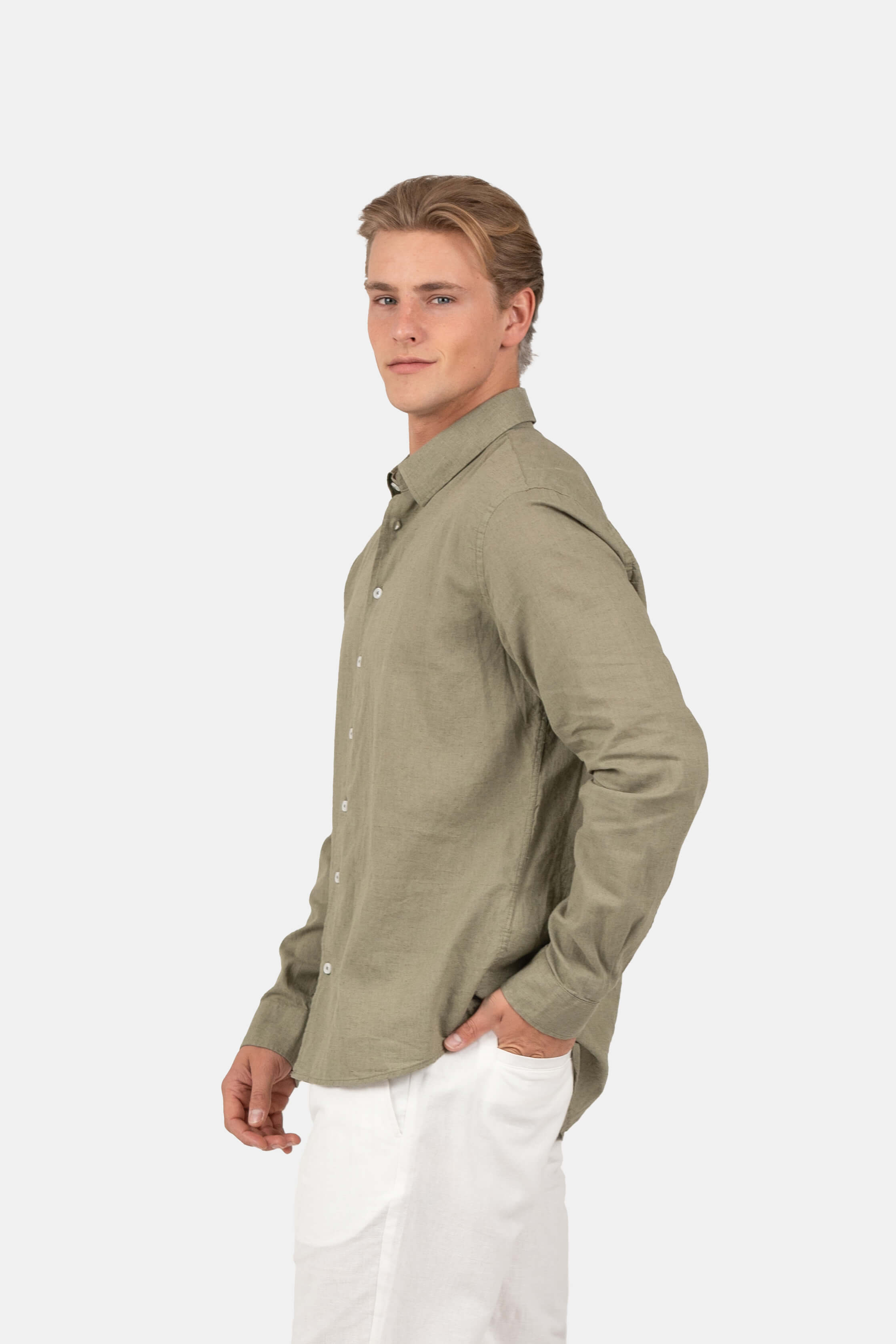 Langærmet Hørskjorte Army |  Skagen-clothing.dk