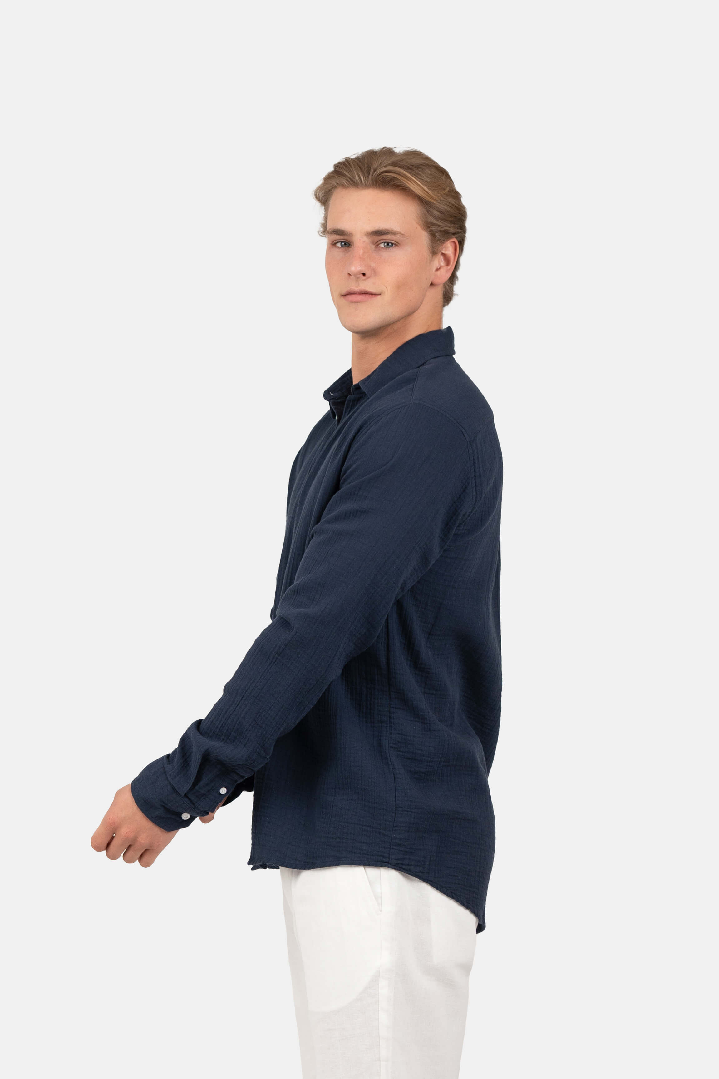 Langærmet Crinkle Skjorte Navy |  Skagen-clothing.dk
