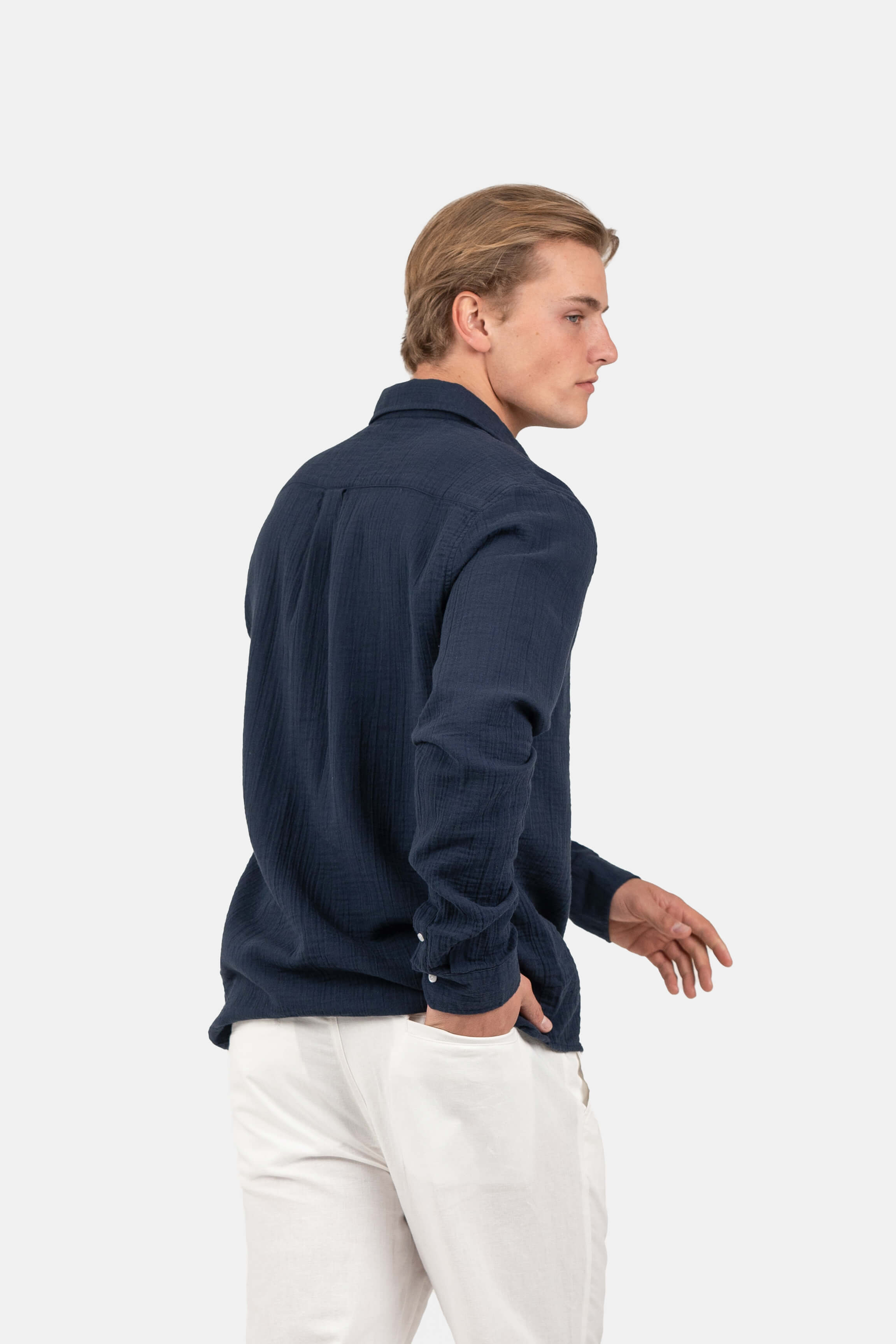 Langærmet Crinkle Skjorte Navy |  Skagen-clothing.dk
