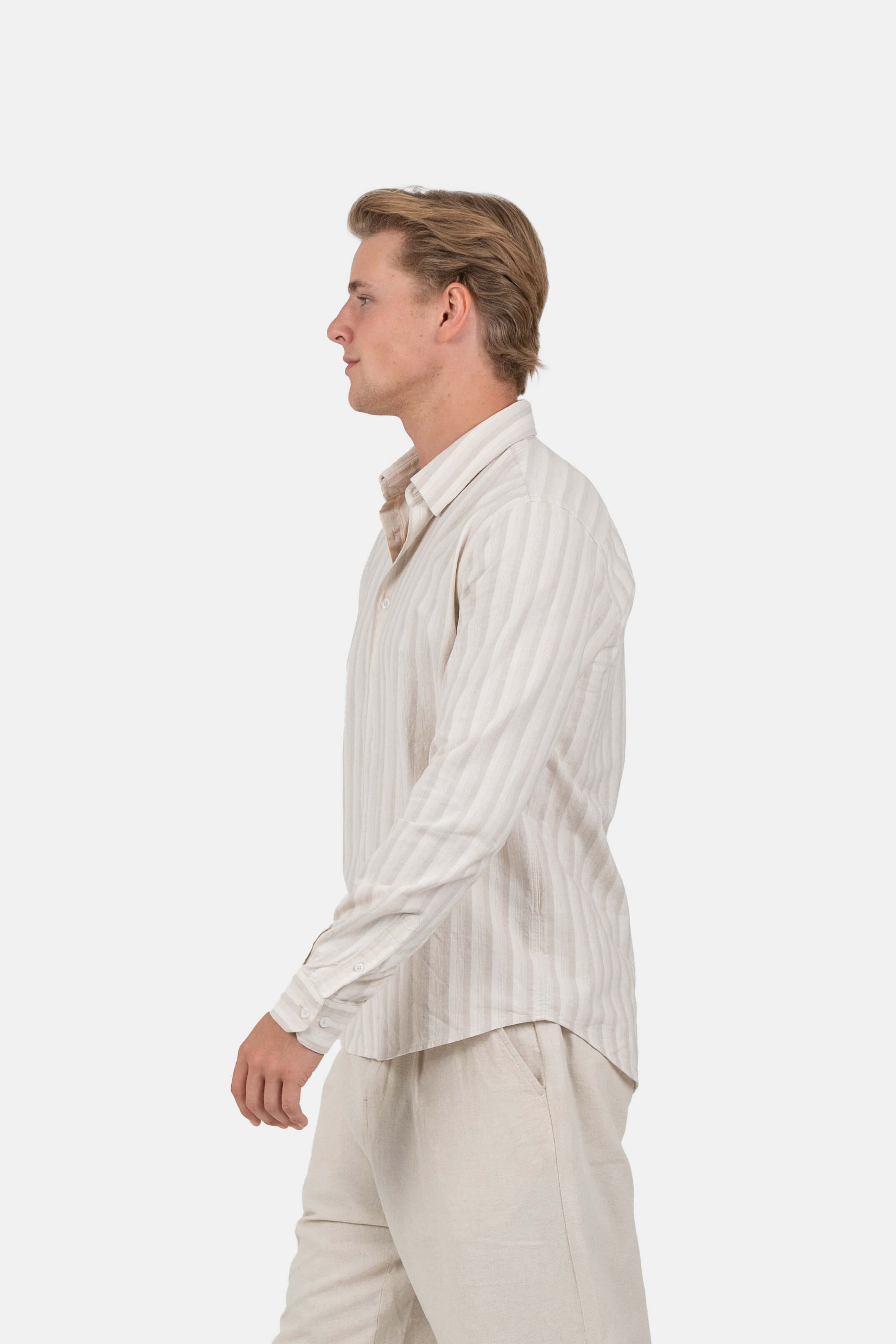 Langærmet Hørskjorte Beige Stribet |  Skagen-clothing.dk