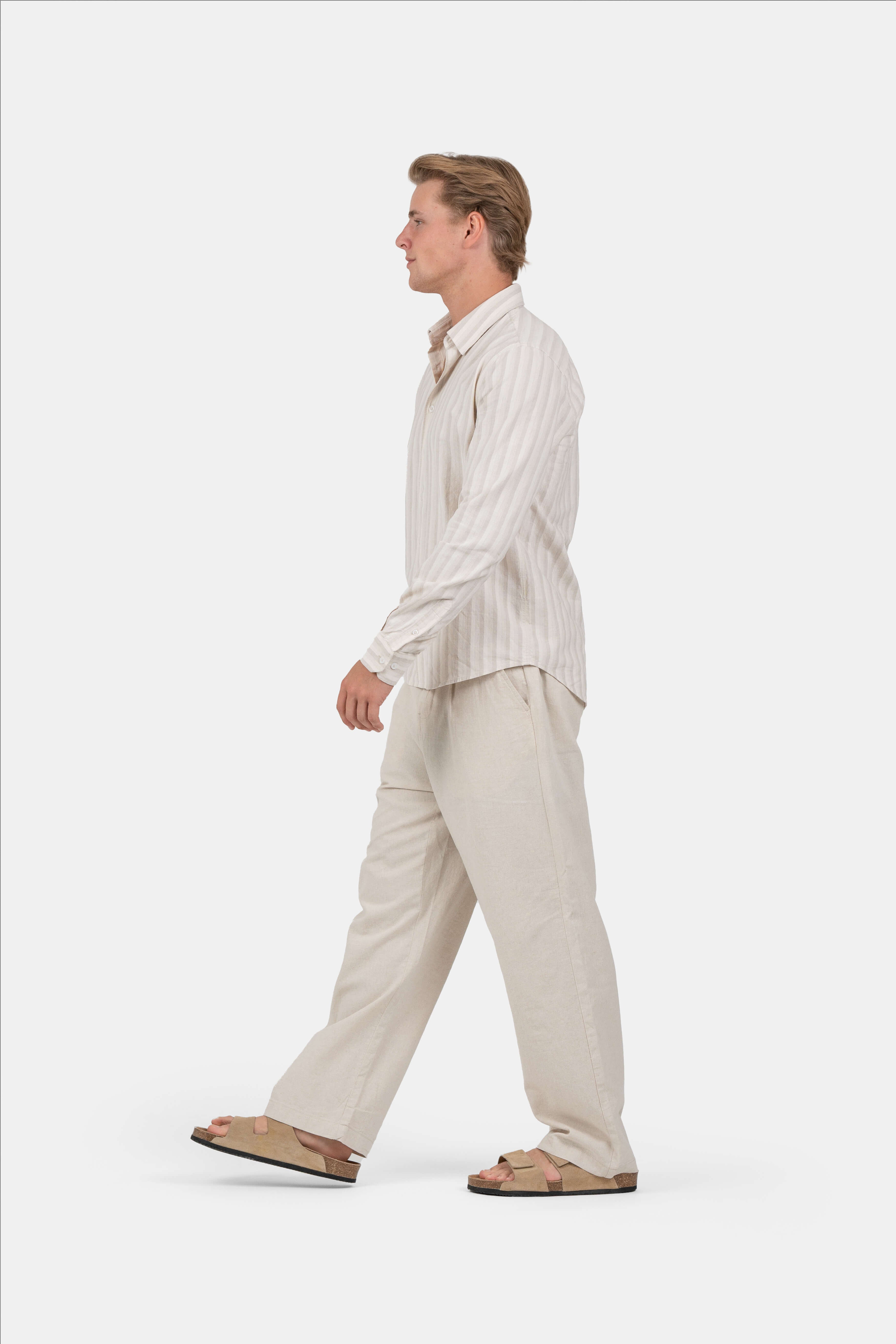 Langærmet Hørskjorte Beige Stribet |  Skagen-clothing.dk