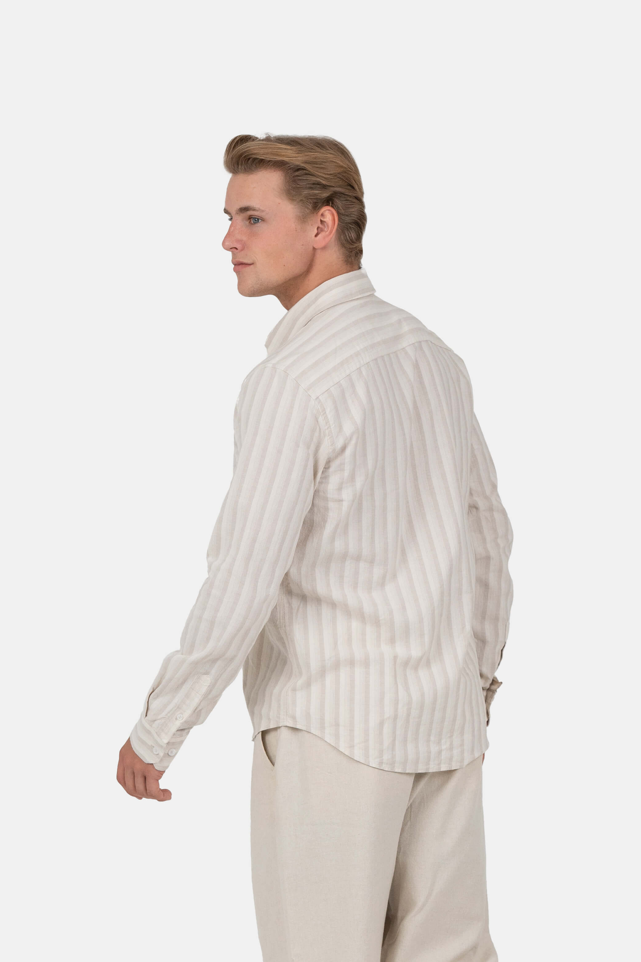 Langærmet Hørskjorte Beige Stribet |  Skagen-clothing.dk