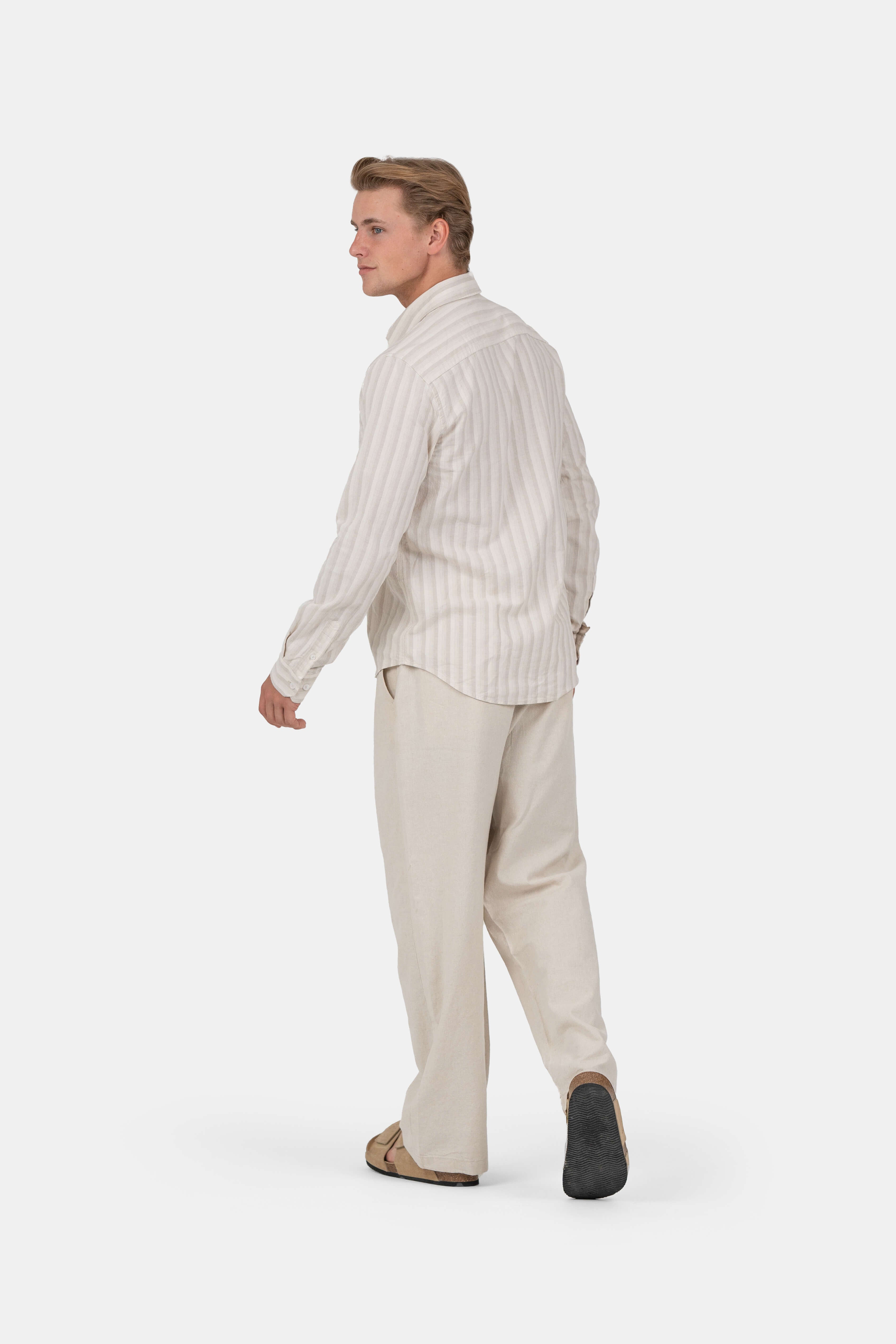 Langærmet Hørskjorte Beige Stribet |  Skagen-clothing.dk