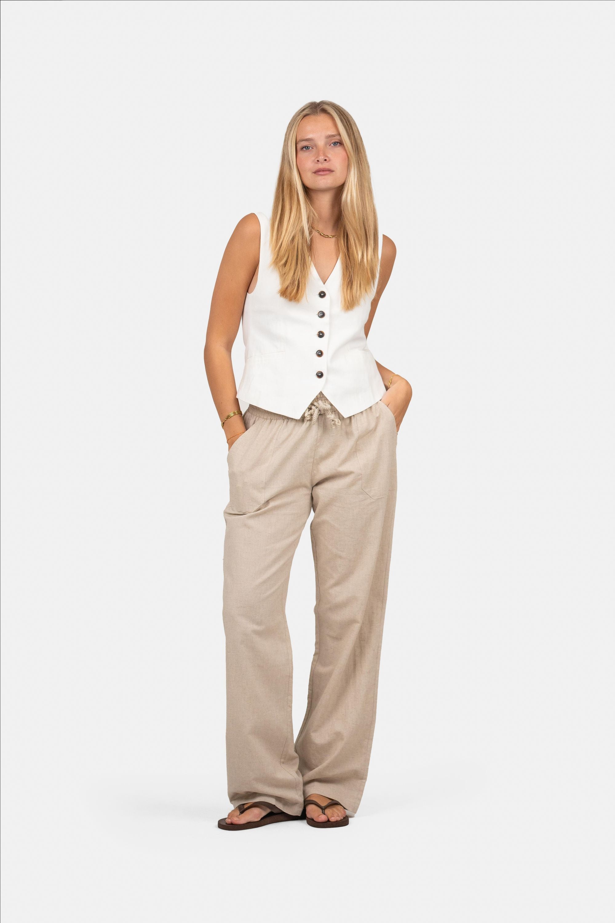 Linbukse Lav Midje Beige