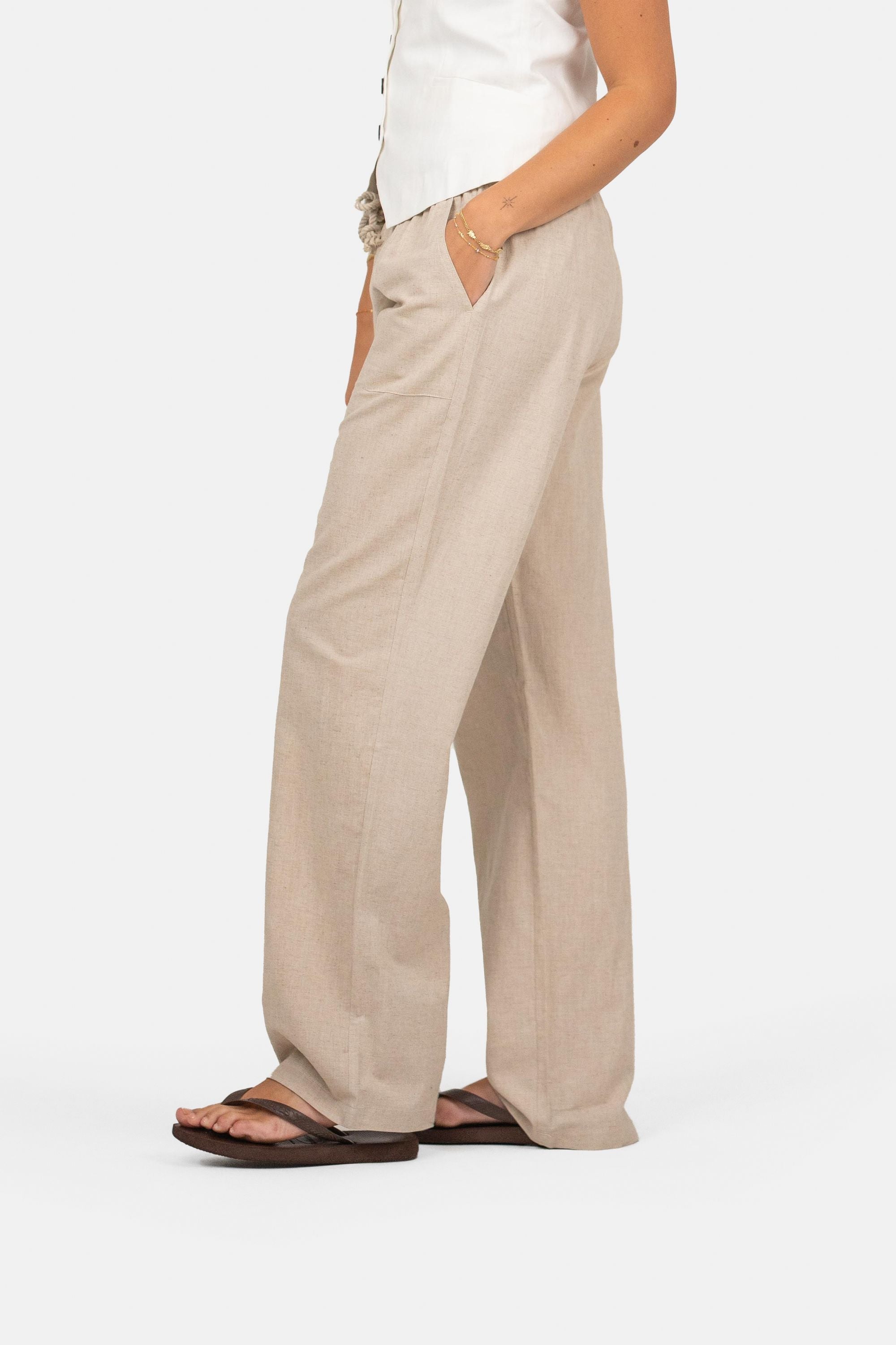 Linbukse Lav Midje Beige