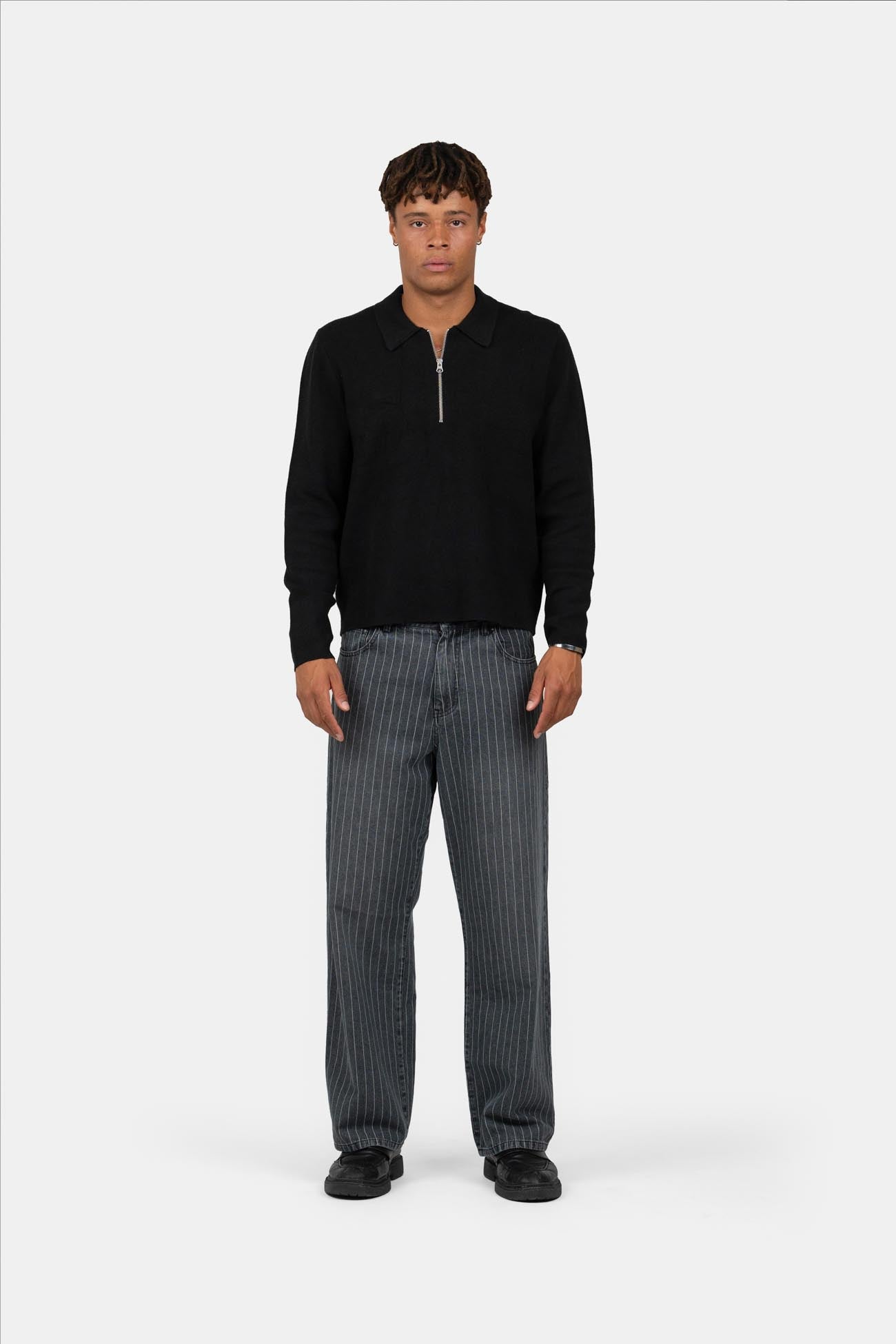 Baggy Denim Jeans Washed Pinstripe