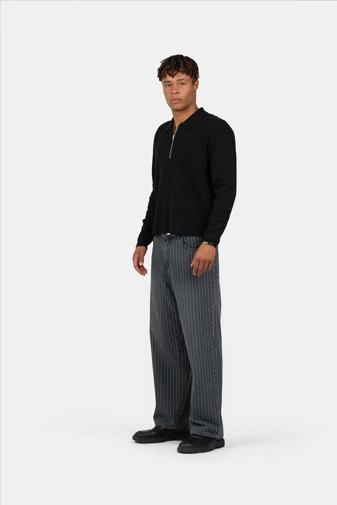 Baggy Denim Jeans Washed Pinstripe