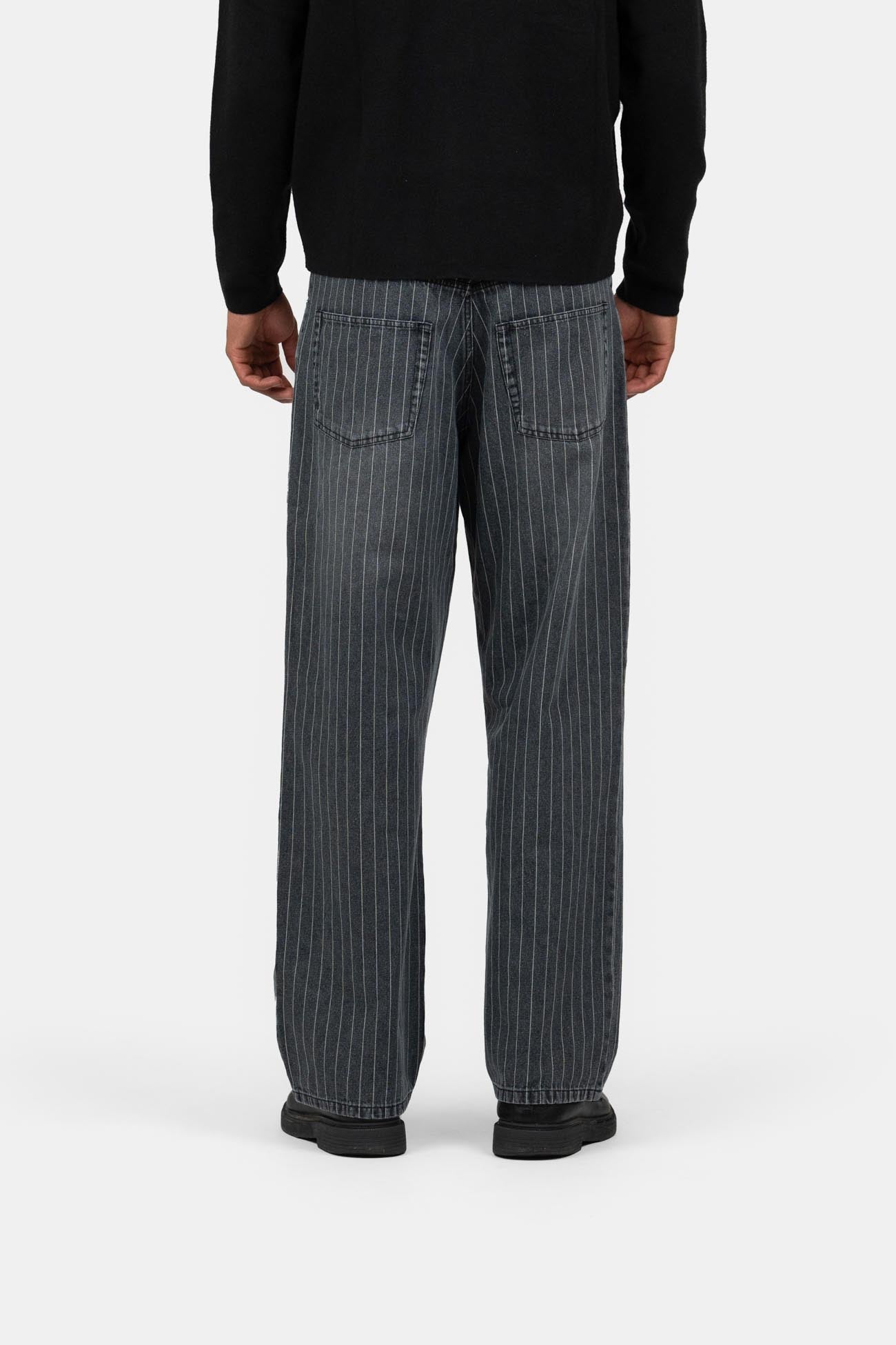 Baggy Denim Jeans Washed Pinstripe