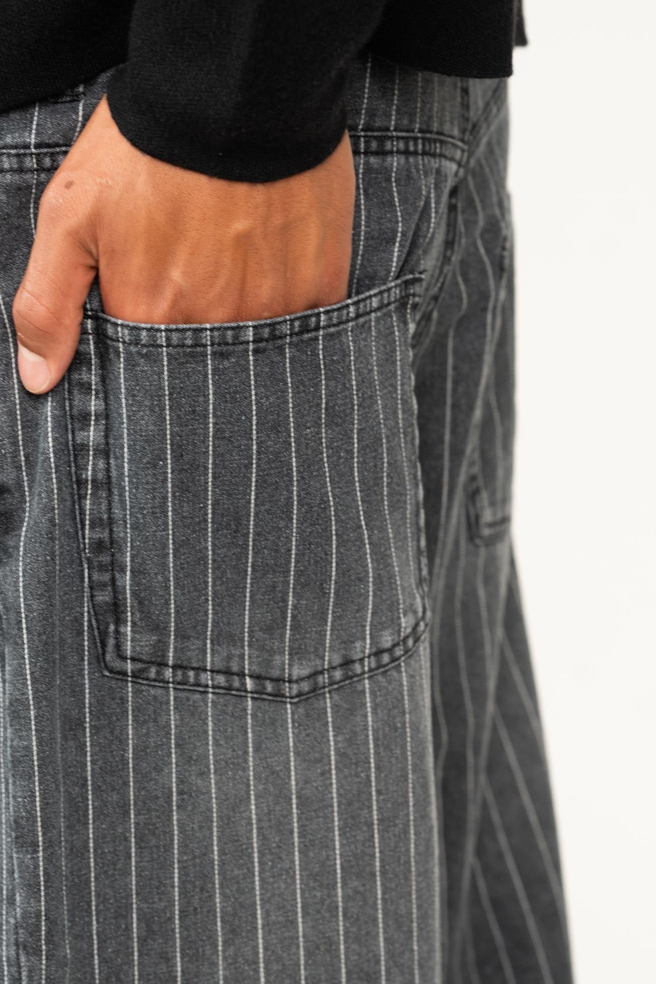 Baggy Denim Jeans Washed Pinstripe