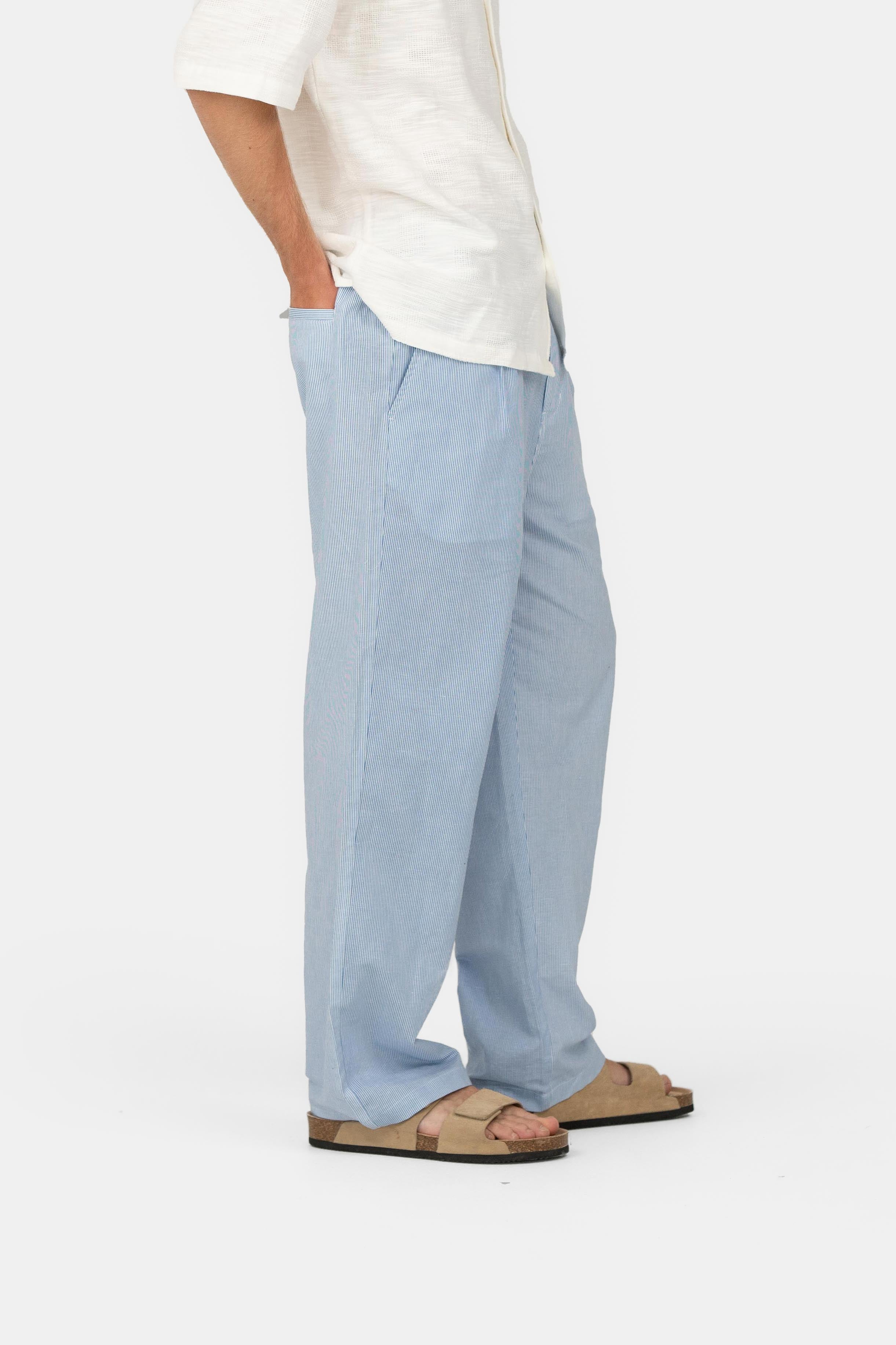 Baggy Linbukse Blå Stripete