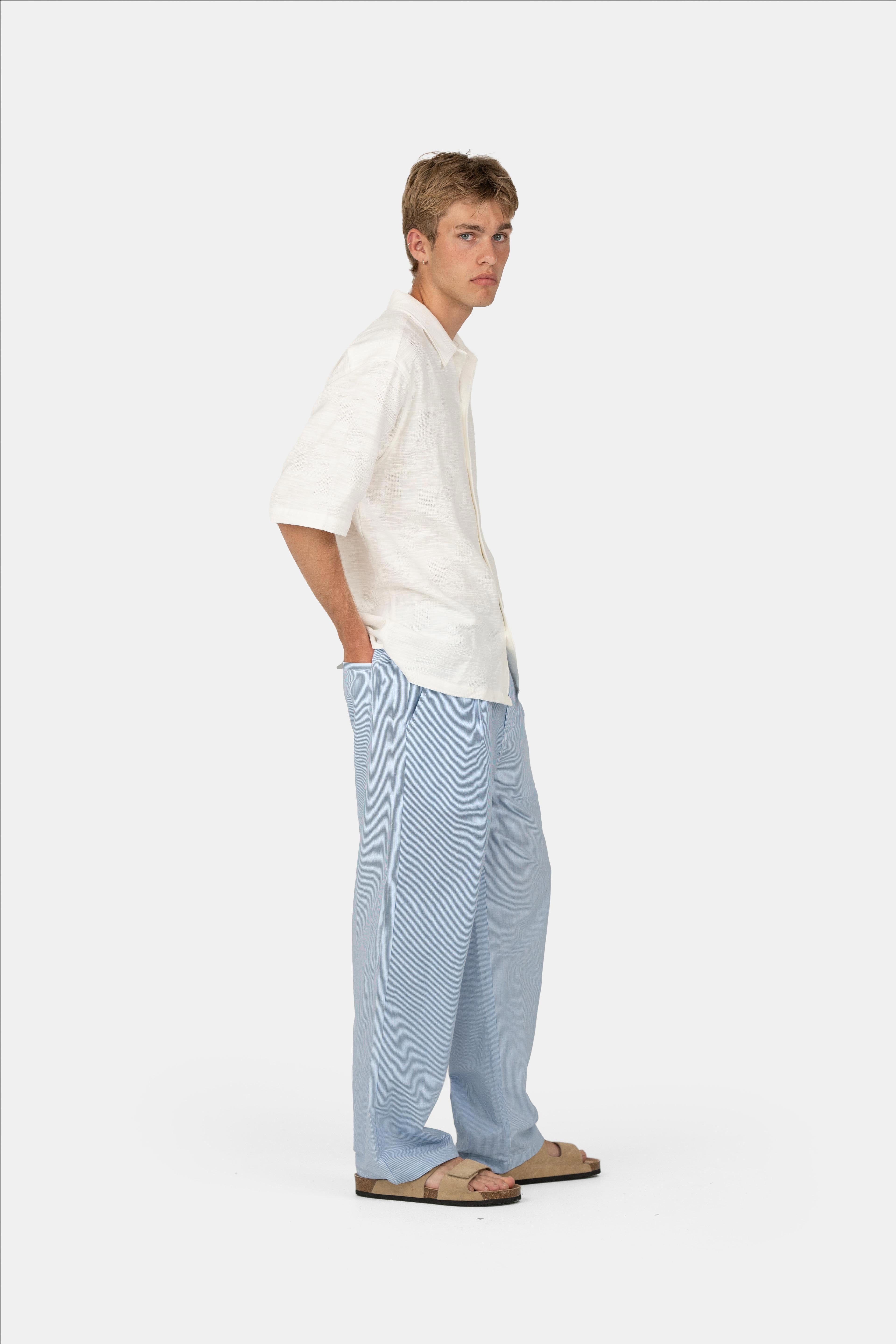 Baggy Linbukse Blå Stripete