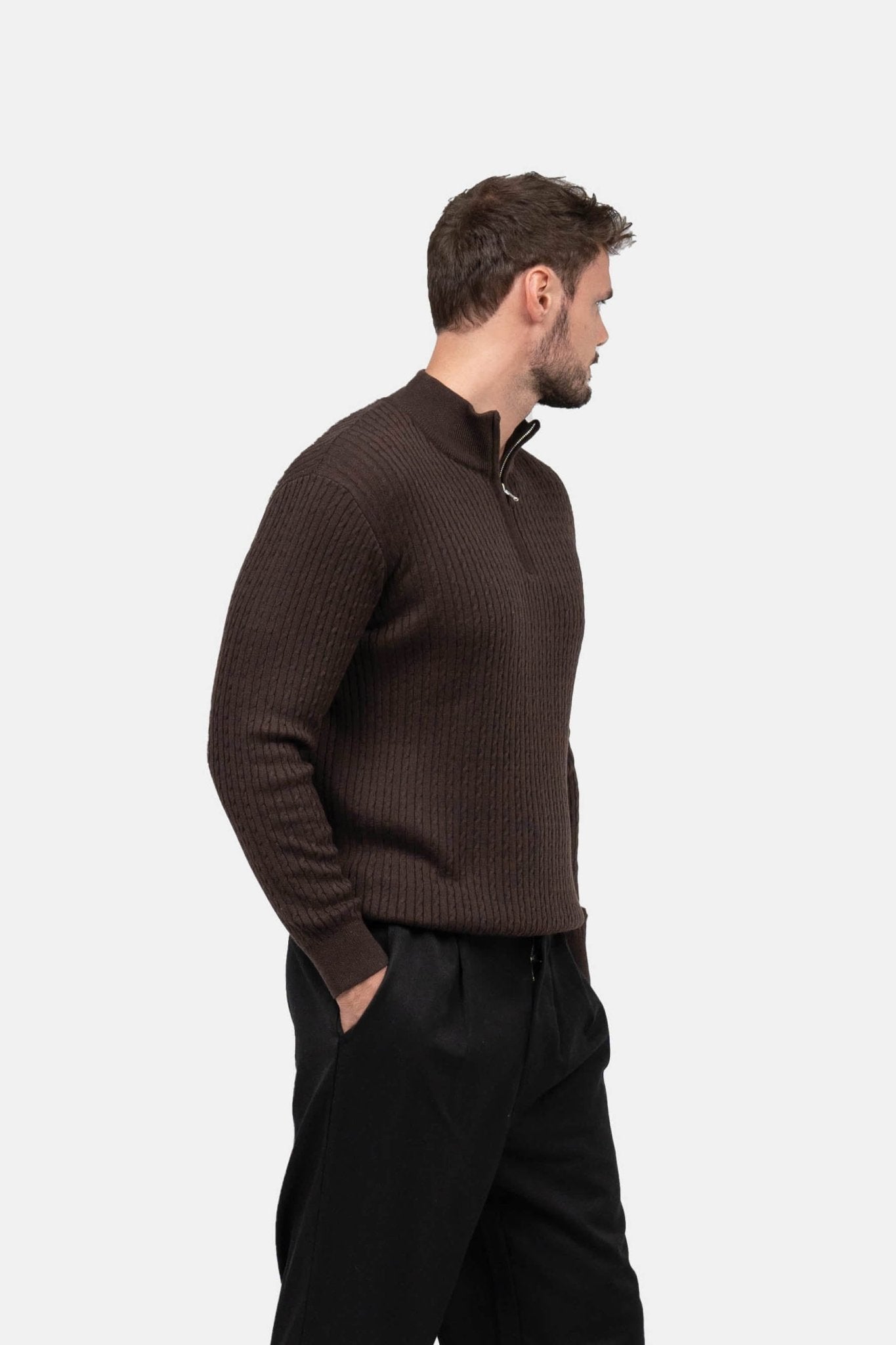 Half Zip Strik Brun |  Skagen-clothing.dk