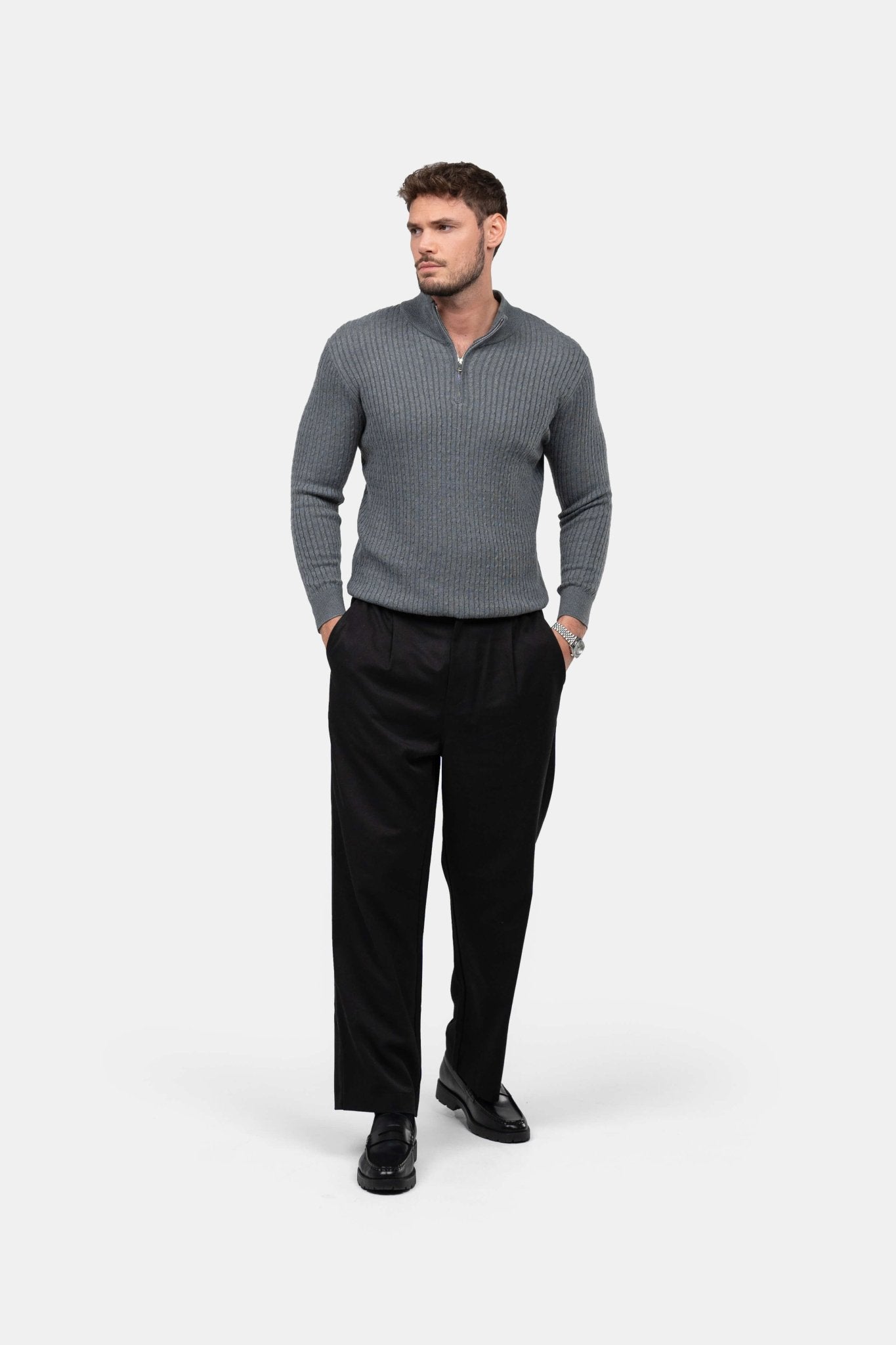 Half Zip Strik Grå |  Skagen-clothing.dk