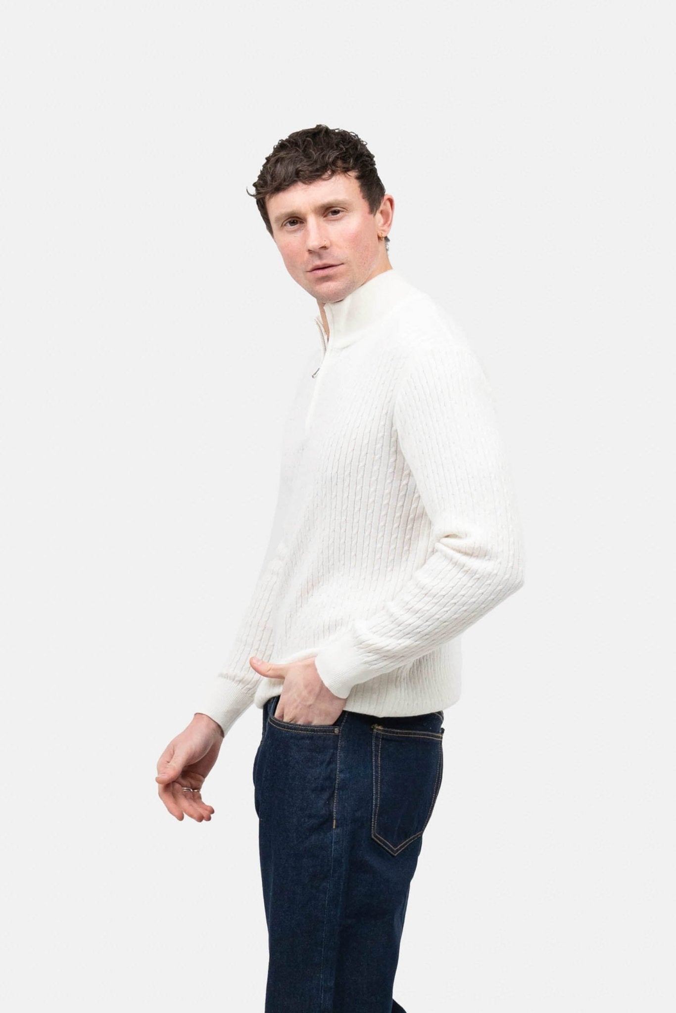 Half Zip Strik Hvid |  Skagen-clothing.dk