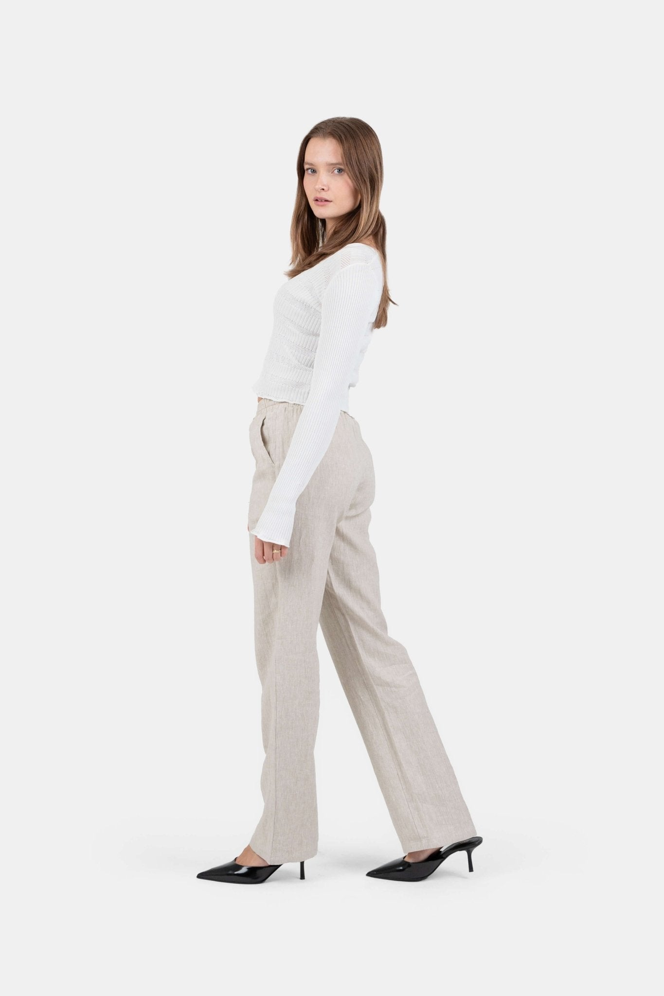 Hørbukser Højtaljede Beige |  Skagen-clothing.dk