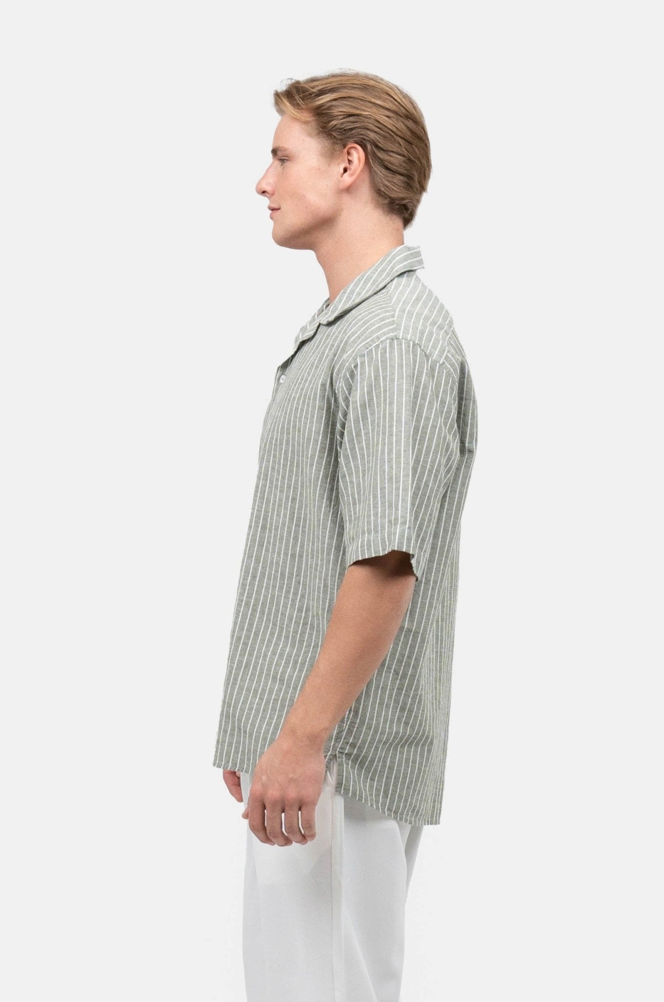 Kortærmet Hørskjorte Army Stribet |  Skagen-clothing.dk
