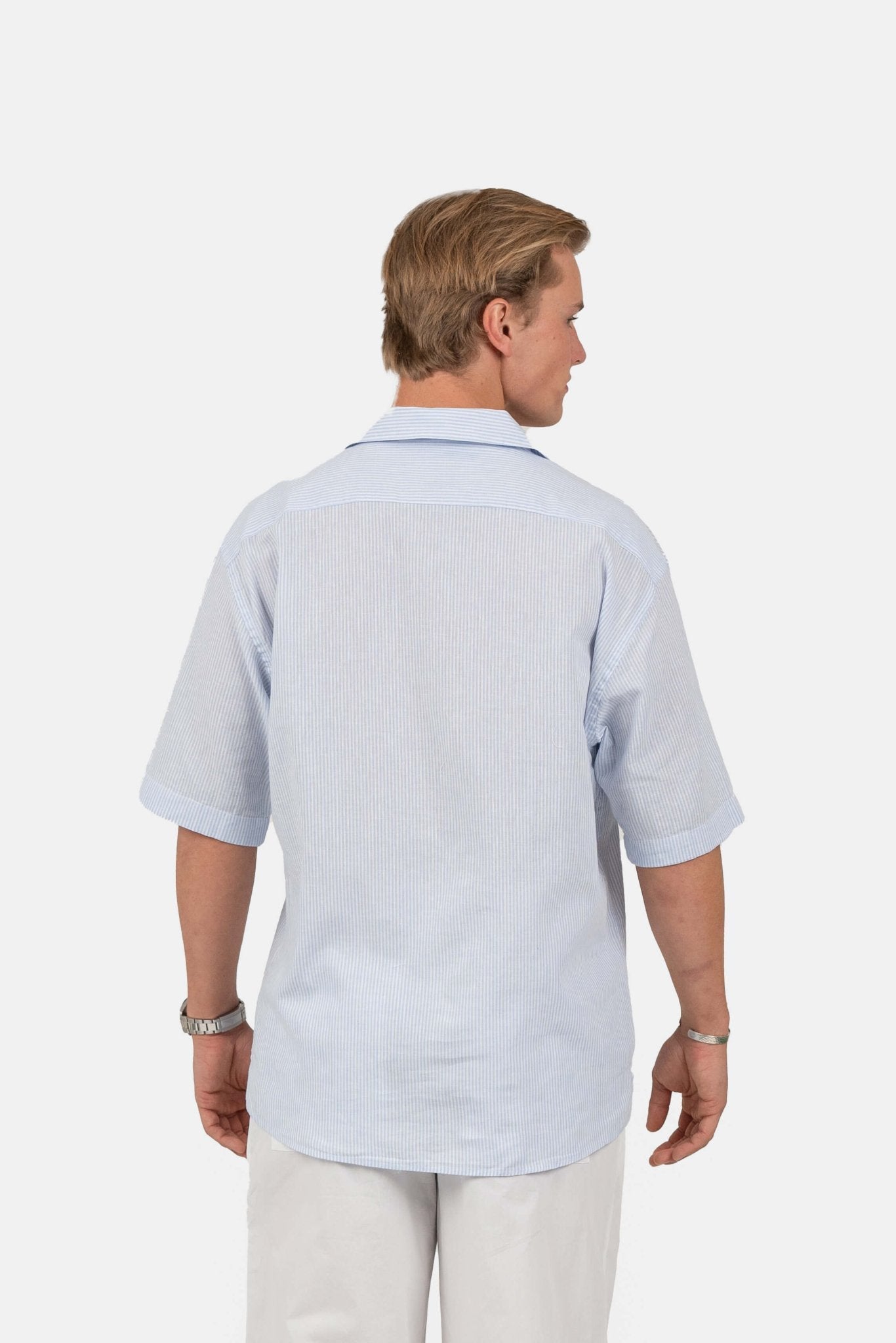 Kortærmet Hørskjorte Lyseblå Stribet |  Skagen-clothing.dk