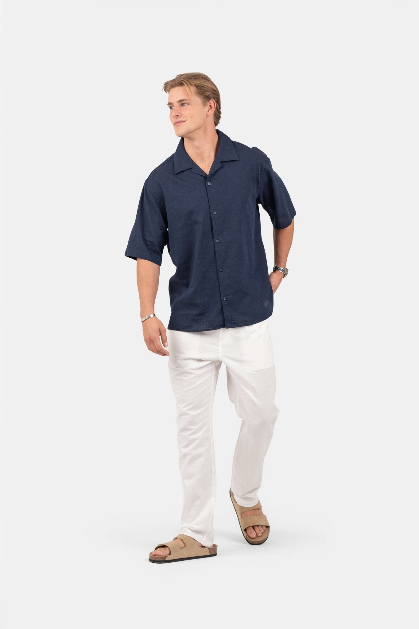 Kortærmet Hørskjorte Navy |  Skagen-clothing.dk