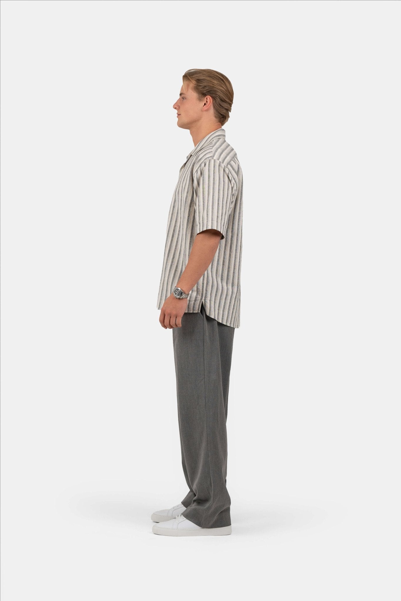 Kortærmet Hørskjorte Sort Stribet |  Skagen-clothing.dk