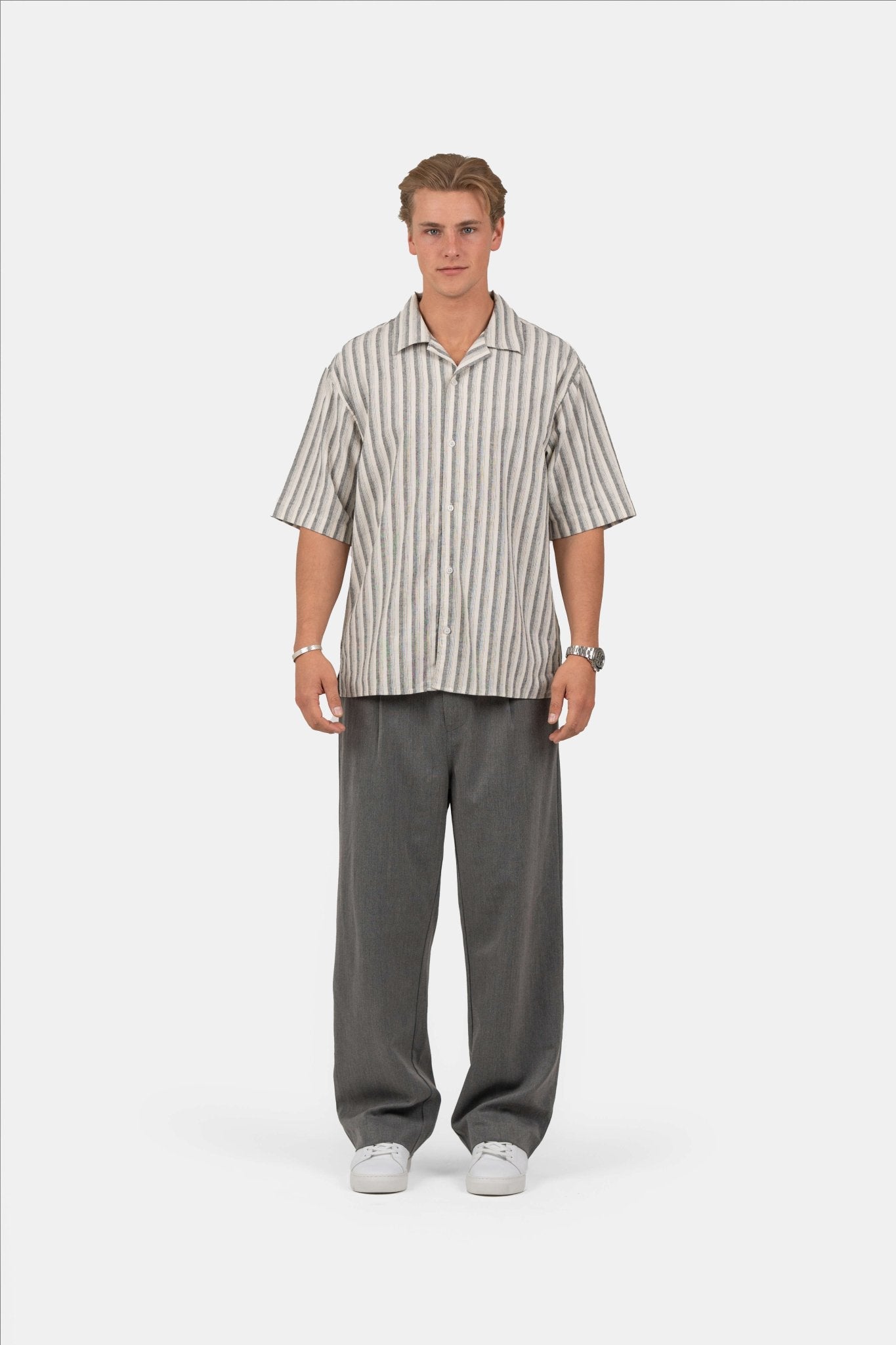 Kortærmet Hørskjorte Sort Stribet |  Skagen-clothing.dk