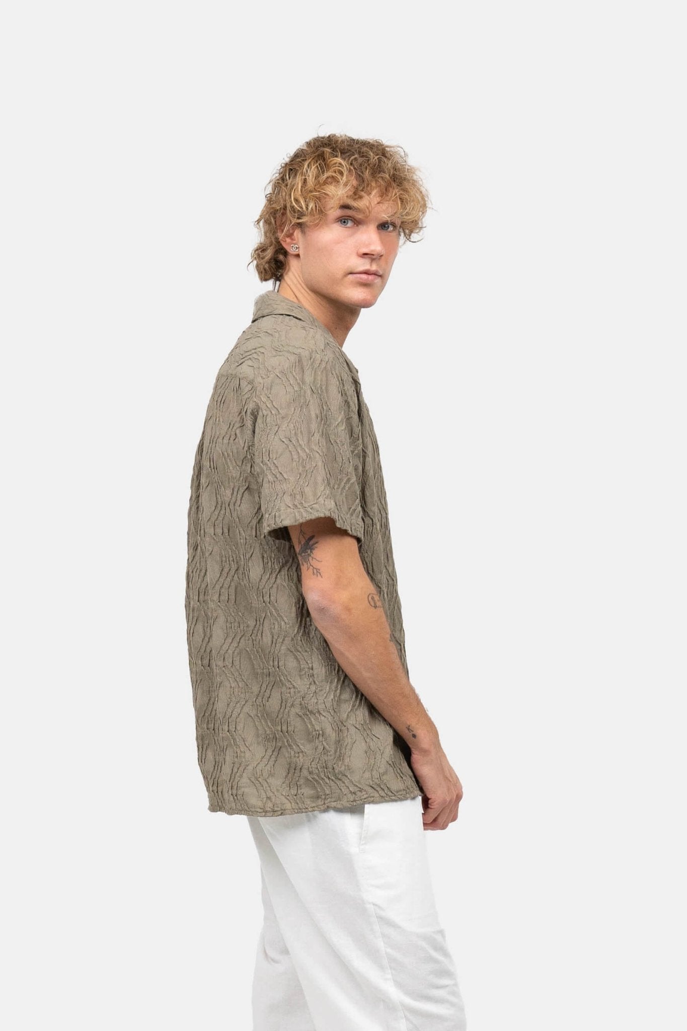 Kortærmet Jacquard Skjorte Army |  Skagen-clothing.dk