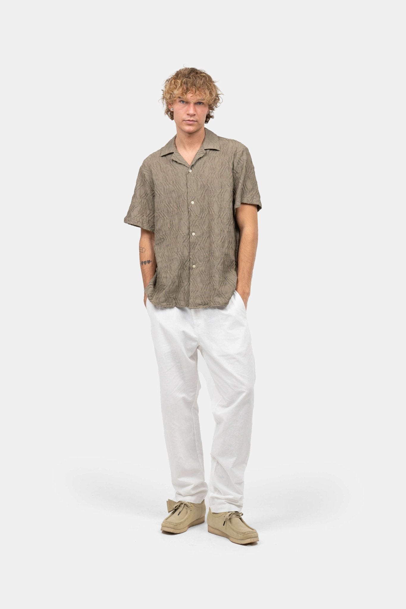 Kortærmet Jacquard Skjorte Army |  Skagen-clothing.dk
