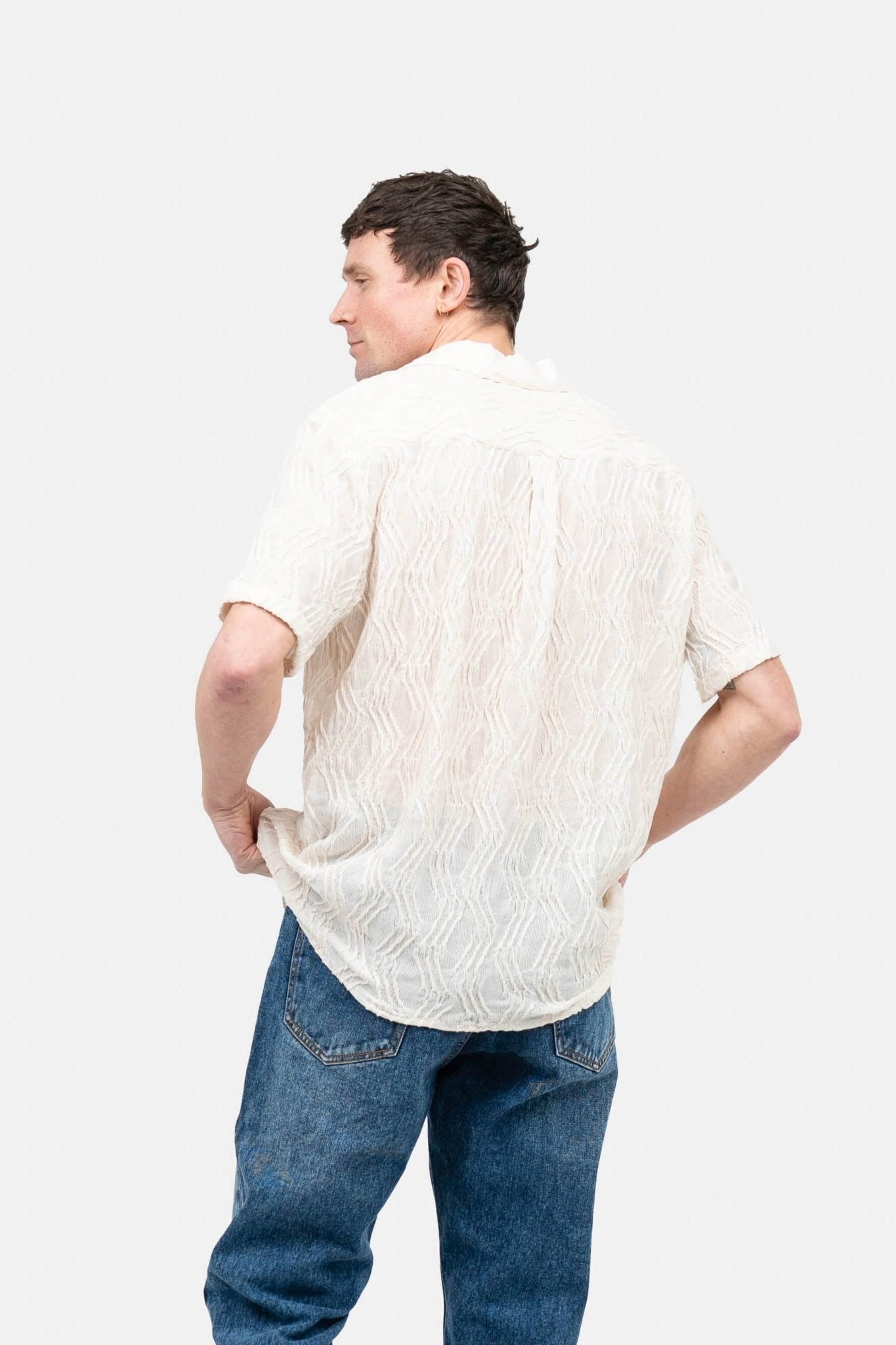 Kortærmet Jacquard Skjorte Cremehvid |  Skagen-clothing.dk