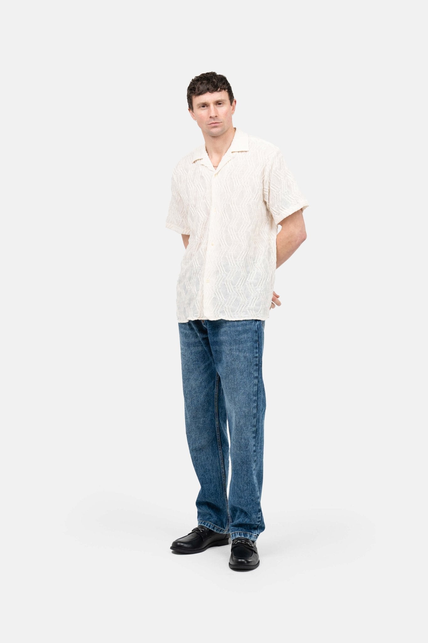 Kortærmet Jacquard Skjorte Cremehvid |  Skagen-clothing.dk