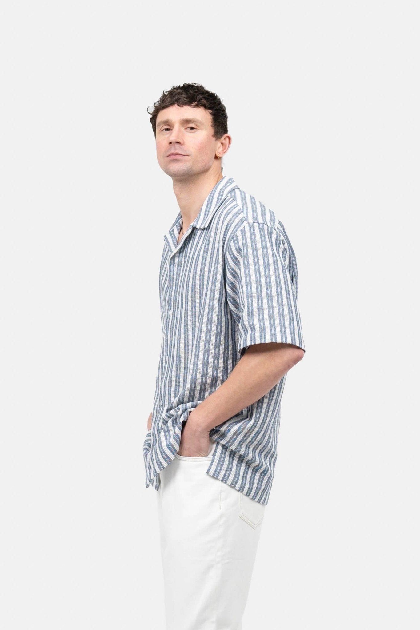 Kortærmet Strikskjorte Navy Stribet |  Skagen-clothing.dk