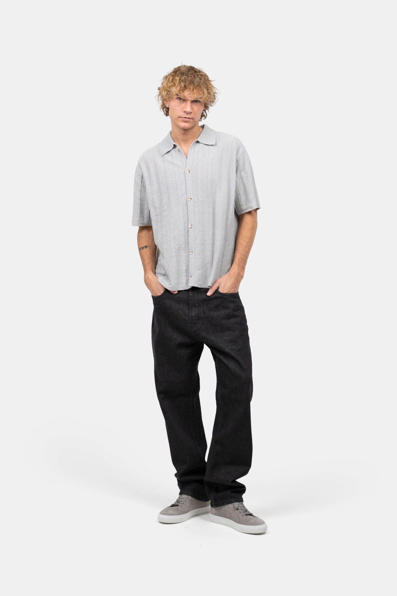Kortærmet Textured Skjorte Grå |  Skagen-clothing.dk