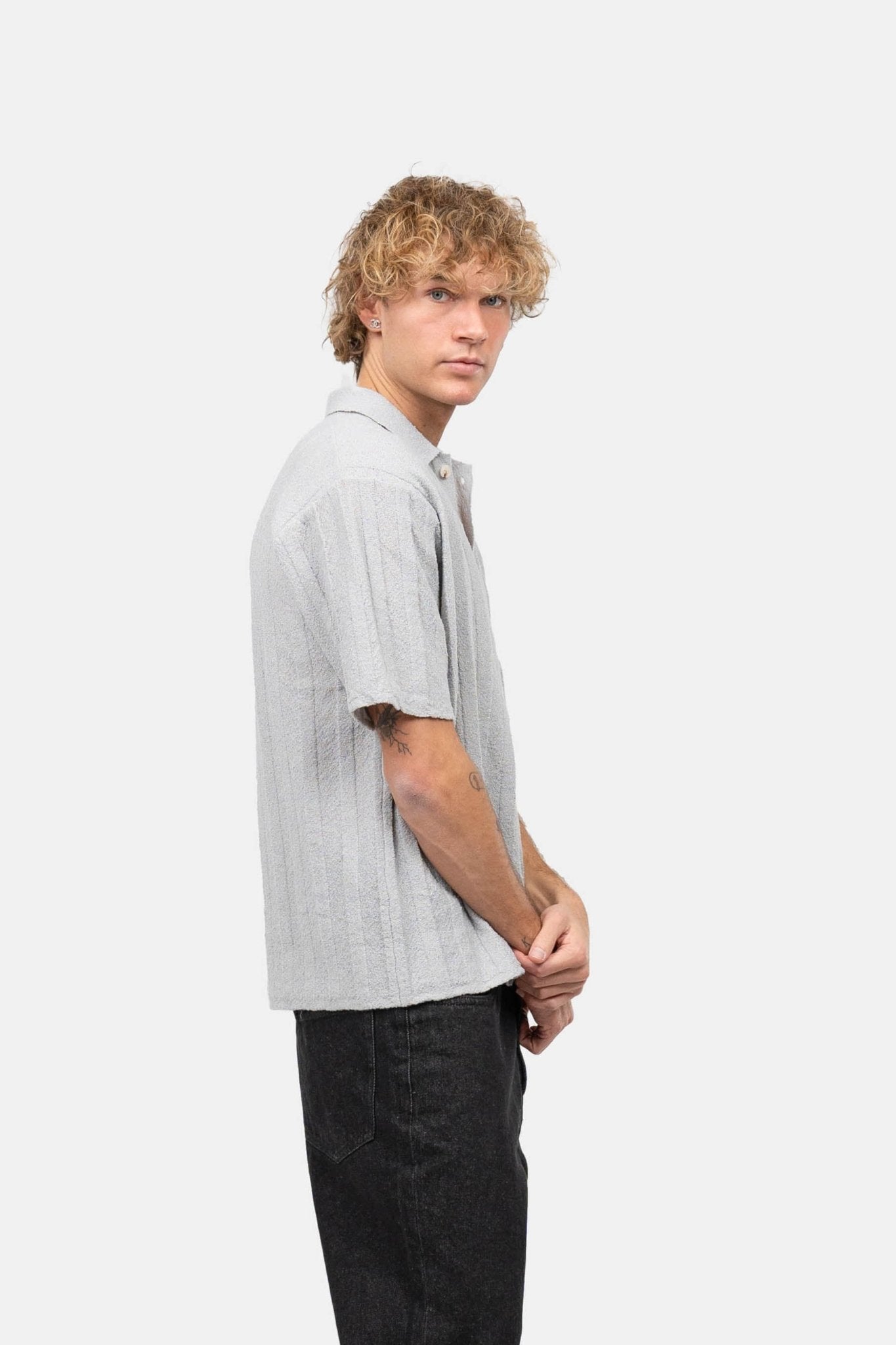 Kortærmet Textured Skjorte Grå |  Skagen-clothing.dk