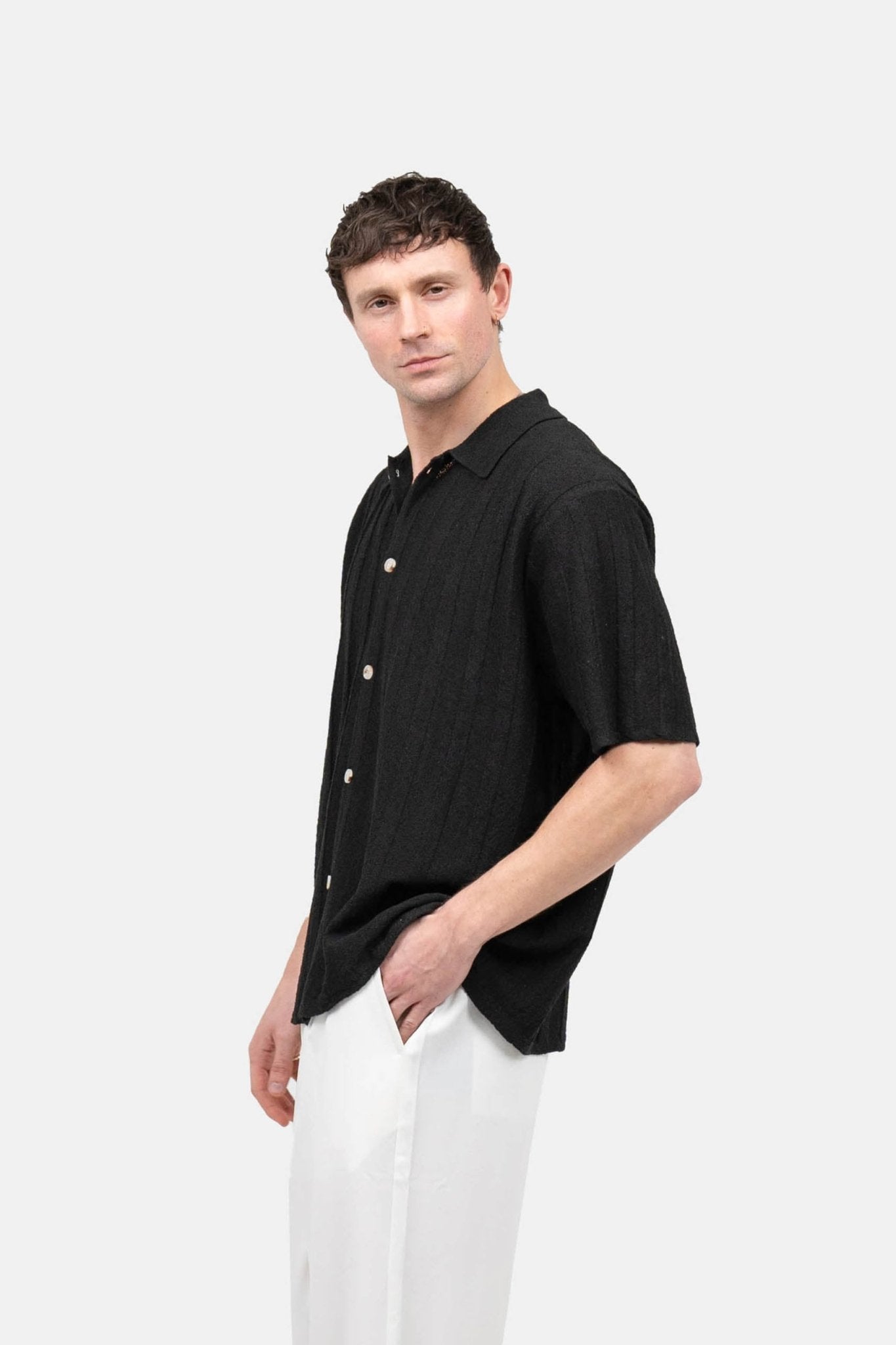 Kortærmet Textured Skjorte Sort |  Skagen-clothing.dk