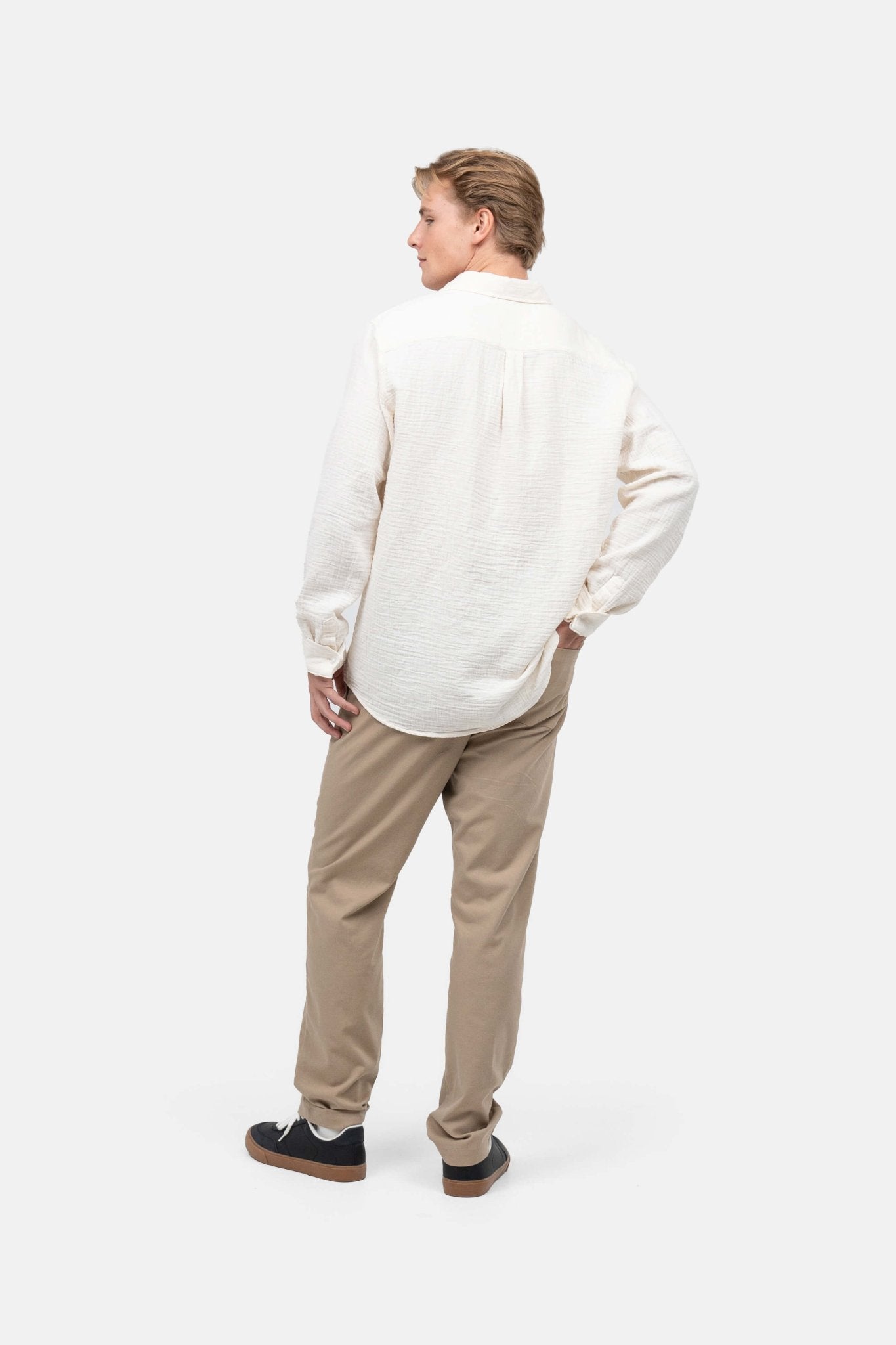 Langærmet Crinkle Skjorte Cremehvid |  Skagen-clothing.dk