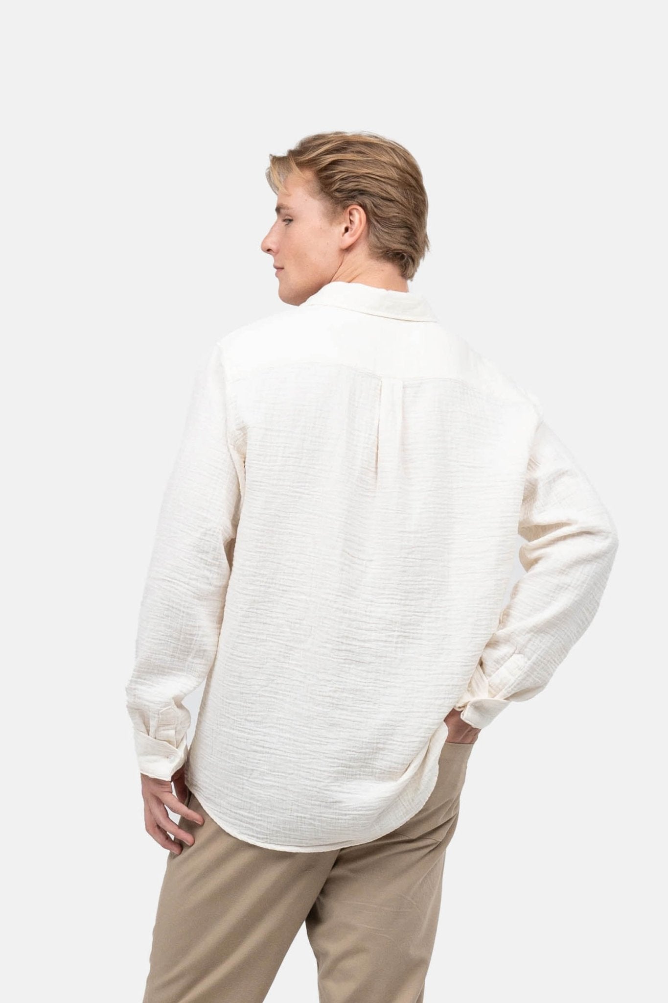 Langærmet Crinkle Skjorte Cremehvid |  Skagen-clothing.dk