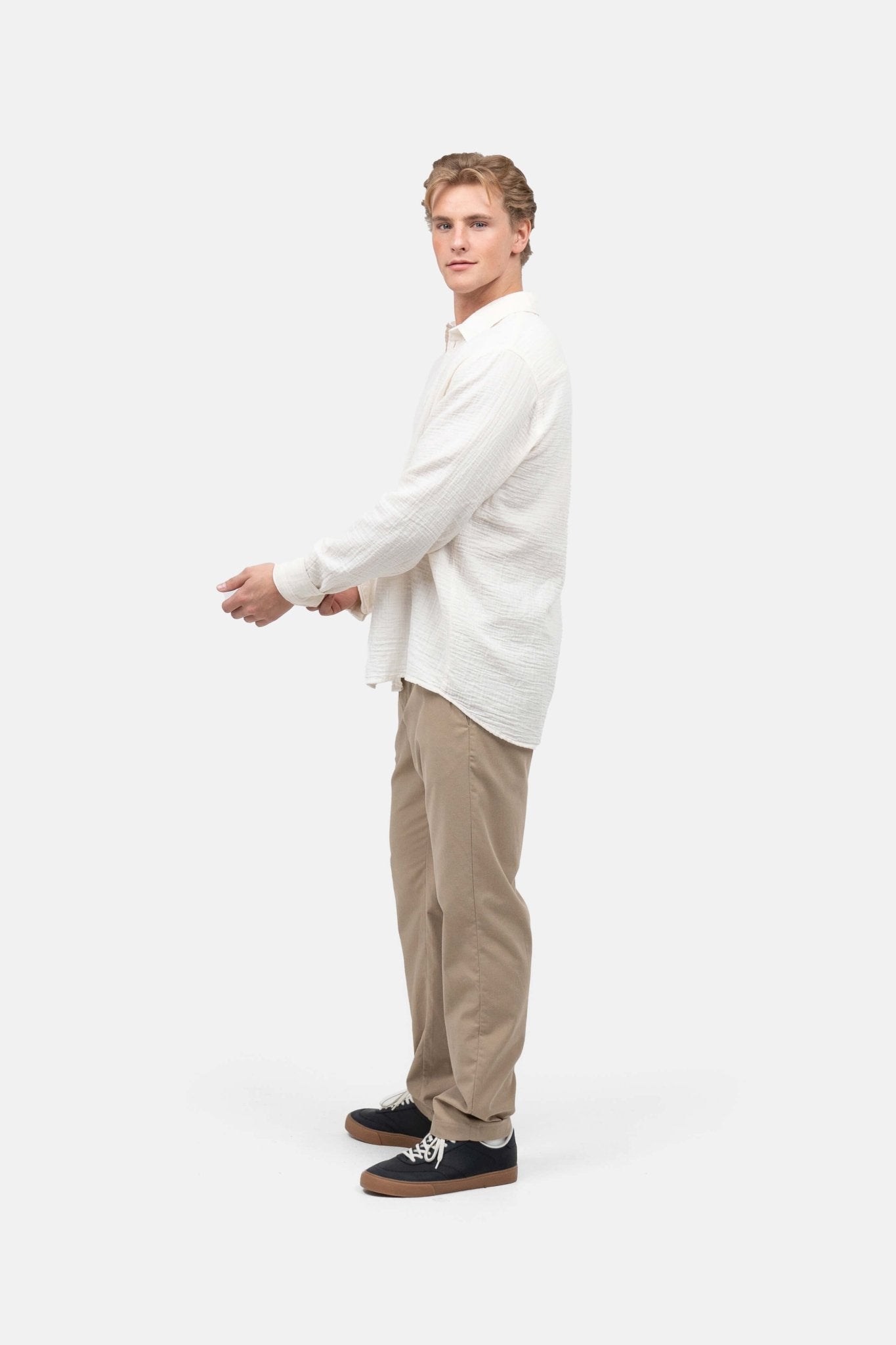 Langærmet Crinkle Skjorte Cremehvid |  Skagen-clothing.dk