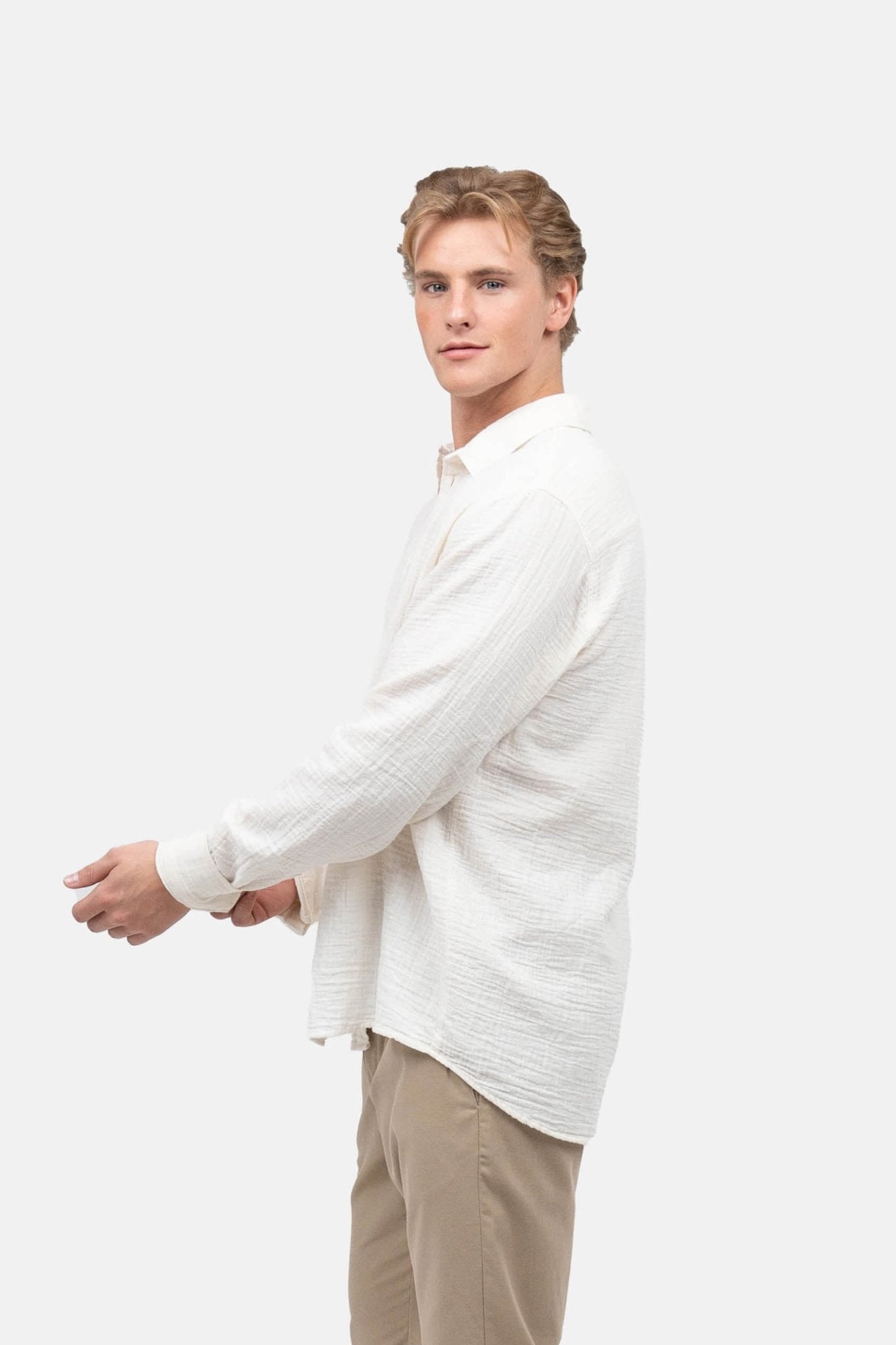 Langærmet Crinkle Skjorte Cremehvid |  Skagen-clothing.dk