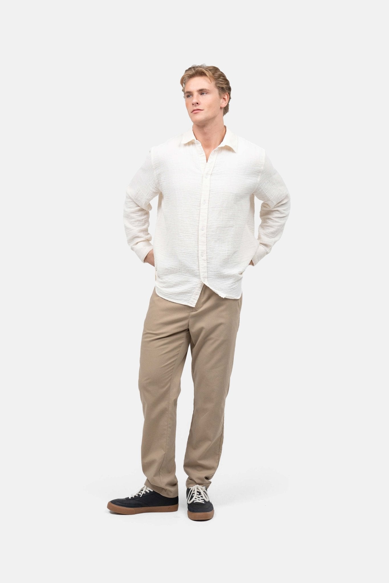 Langærmet Crinkle Skjorte Cremehvid |  Skagen-clothing.dk