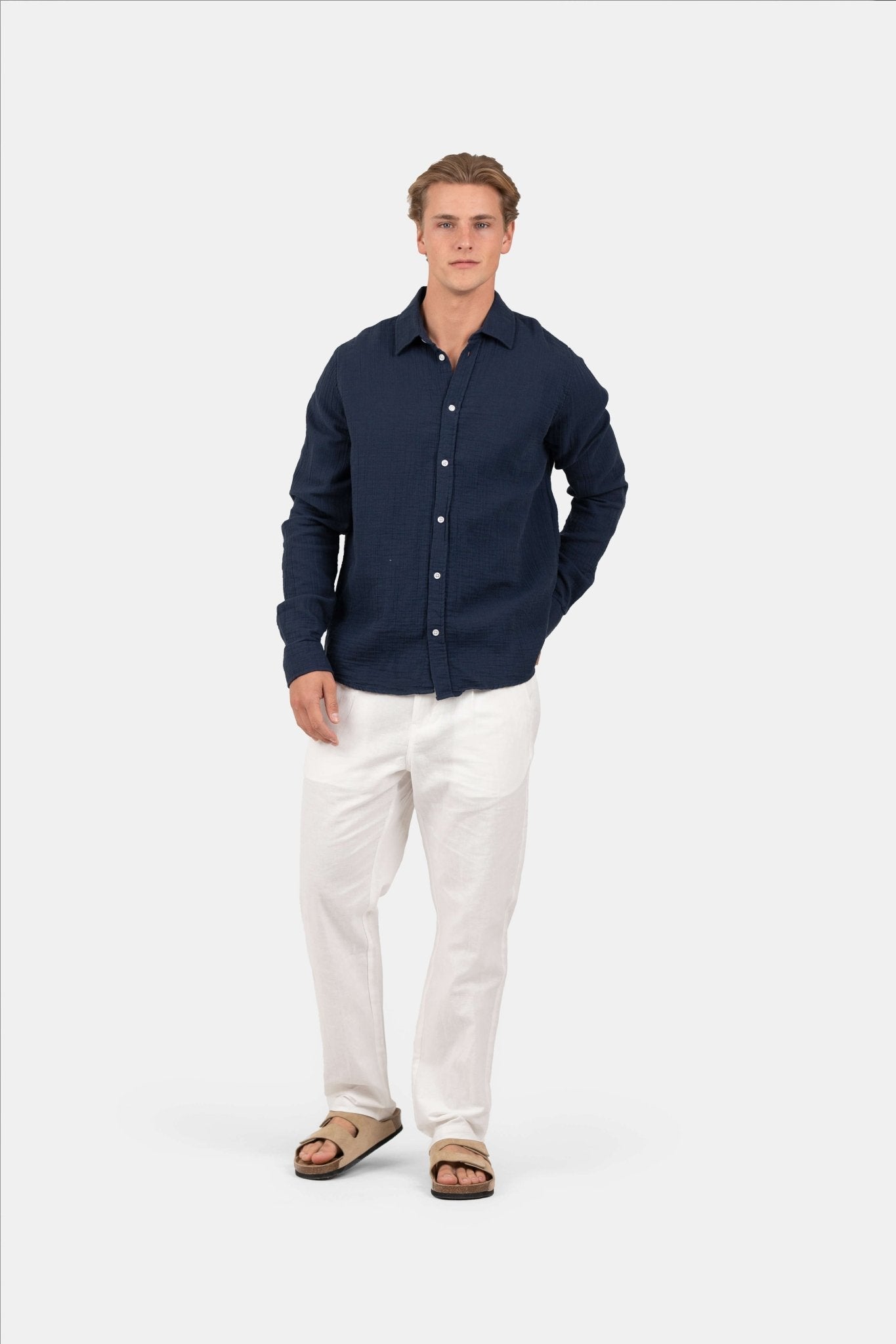 Langærmet Crinkle Skjorte Navy |  Skagen-clothing.dk