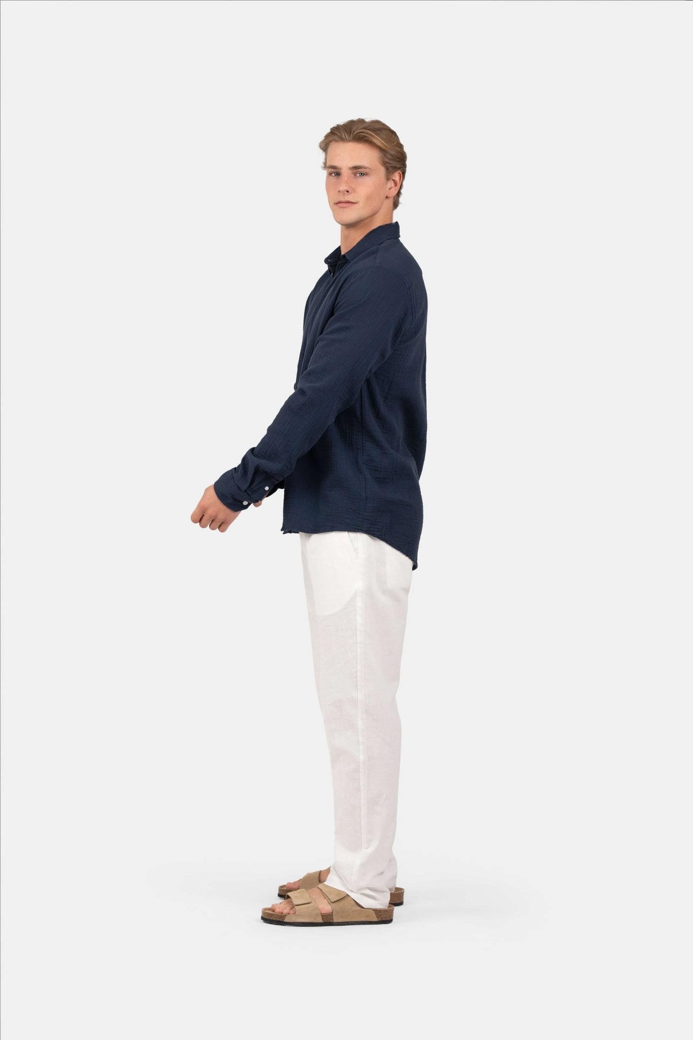 Langærmet Crinkle Skjorte Navy |  Skagen-clothing.dk